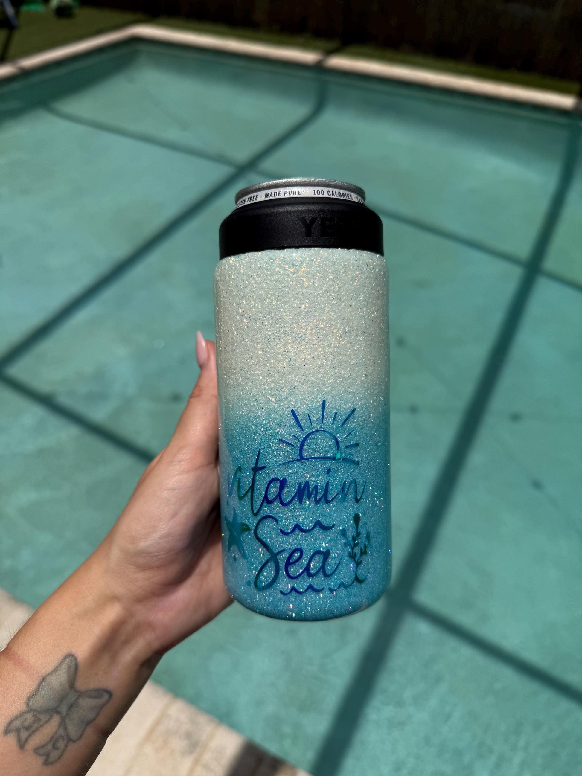 Custom Glitter Slim Can Cooler and Standard Can Chiller | Stainless Steel Beverage Insulator | Beach/Pool Drink Holder | Summer Gift