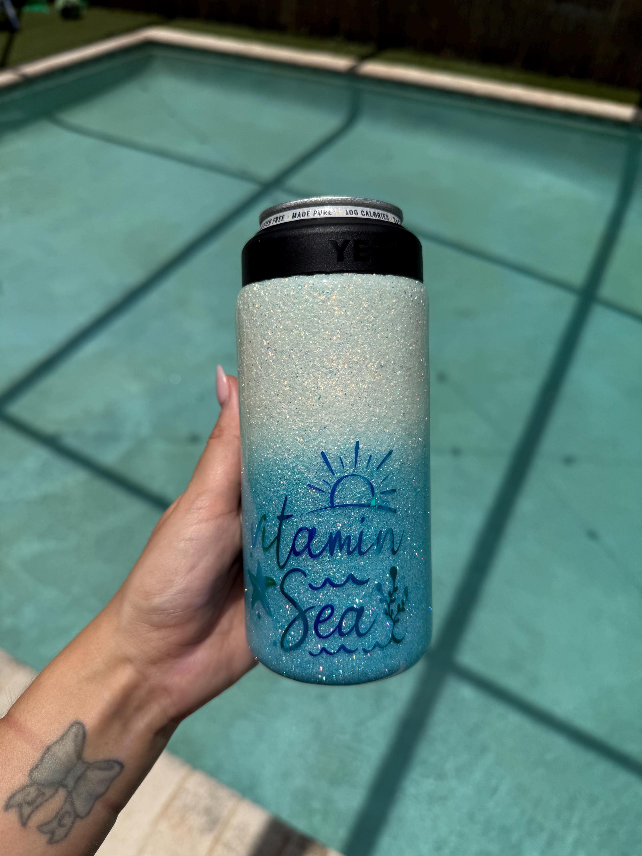 Custom Glitter Slim Can Cooler and Standard Can Chiller | Stainless Steel Beverage Insulator | Beach/Pool Drink Holder | Summer Gift