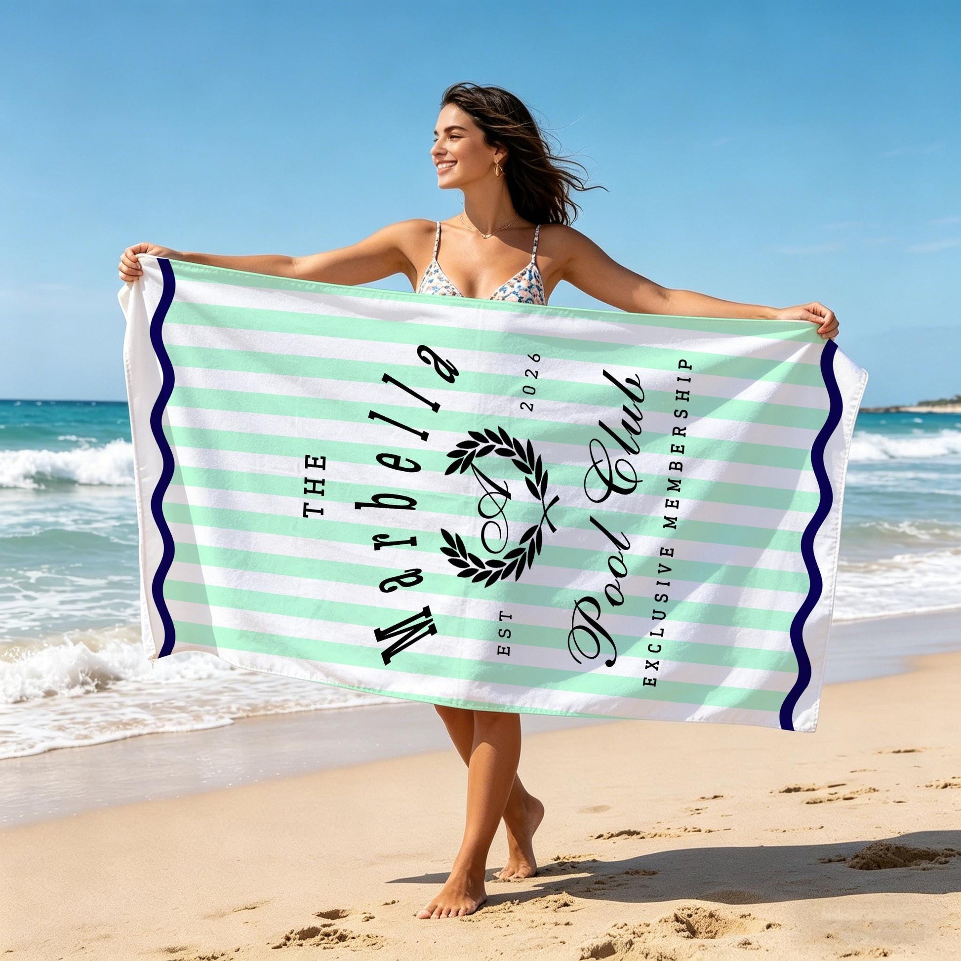 Personalized Pool Club Striped Beach Towel, Custom Name Summer Pool Towel,Vacation Gift,Summer Vacation Essential,Exclusive Membership Towel