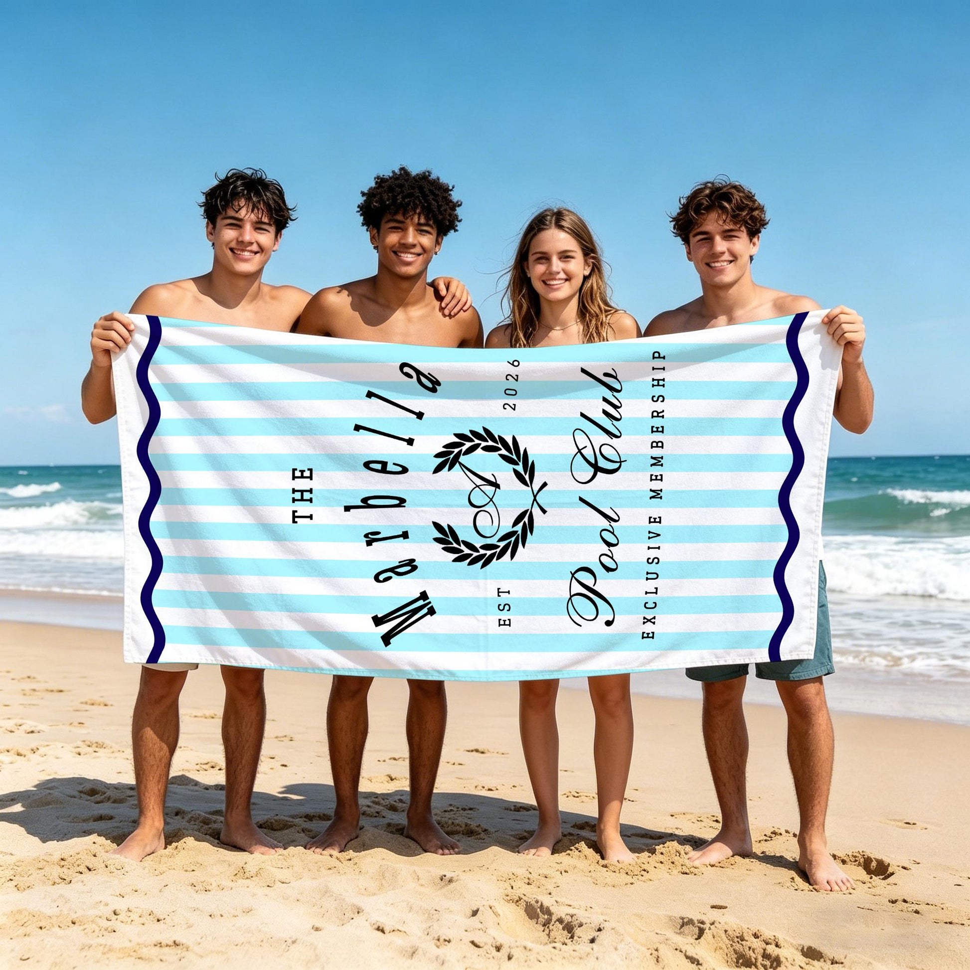 Personalized Pool Club Striped Beach Towel, Custom Name Summer Pool Towel,Vacation Gift,Summer Vacation Essential,Exclusive Membership Towel