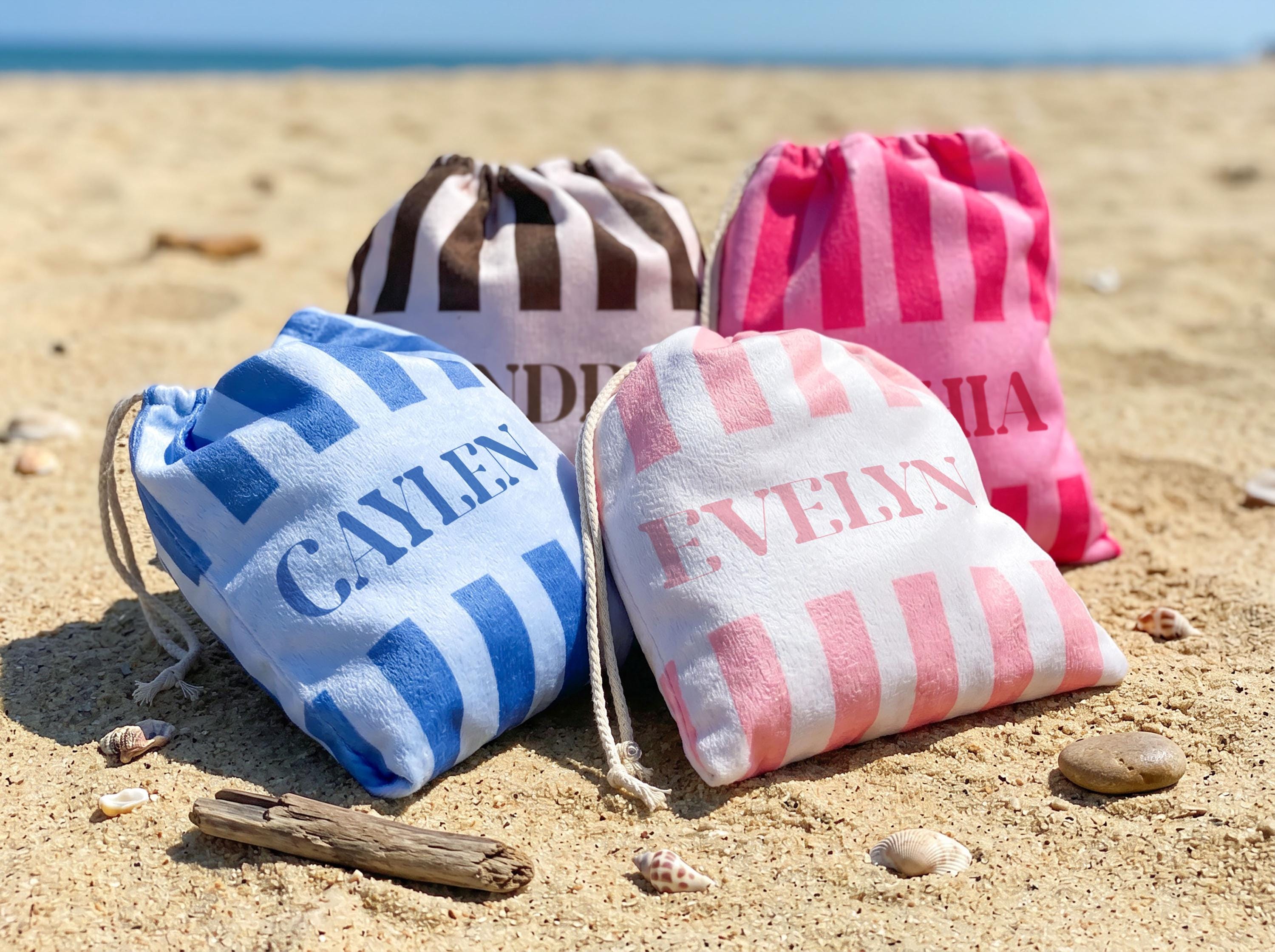 Personalized Striped Beach Towel, Custom Name Bachelorette Party Gift, Summer Vacation Essential
