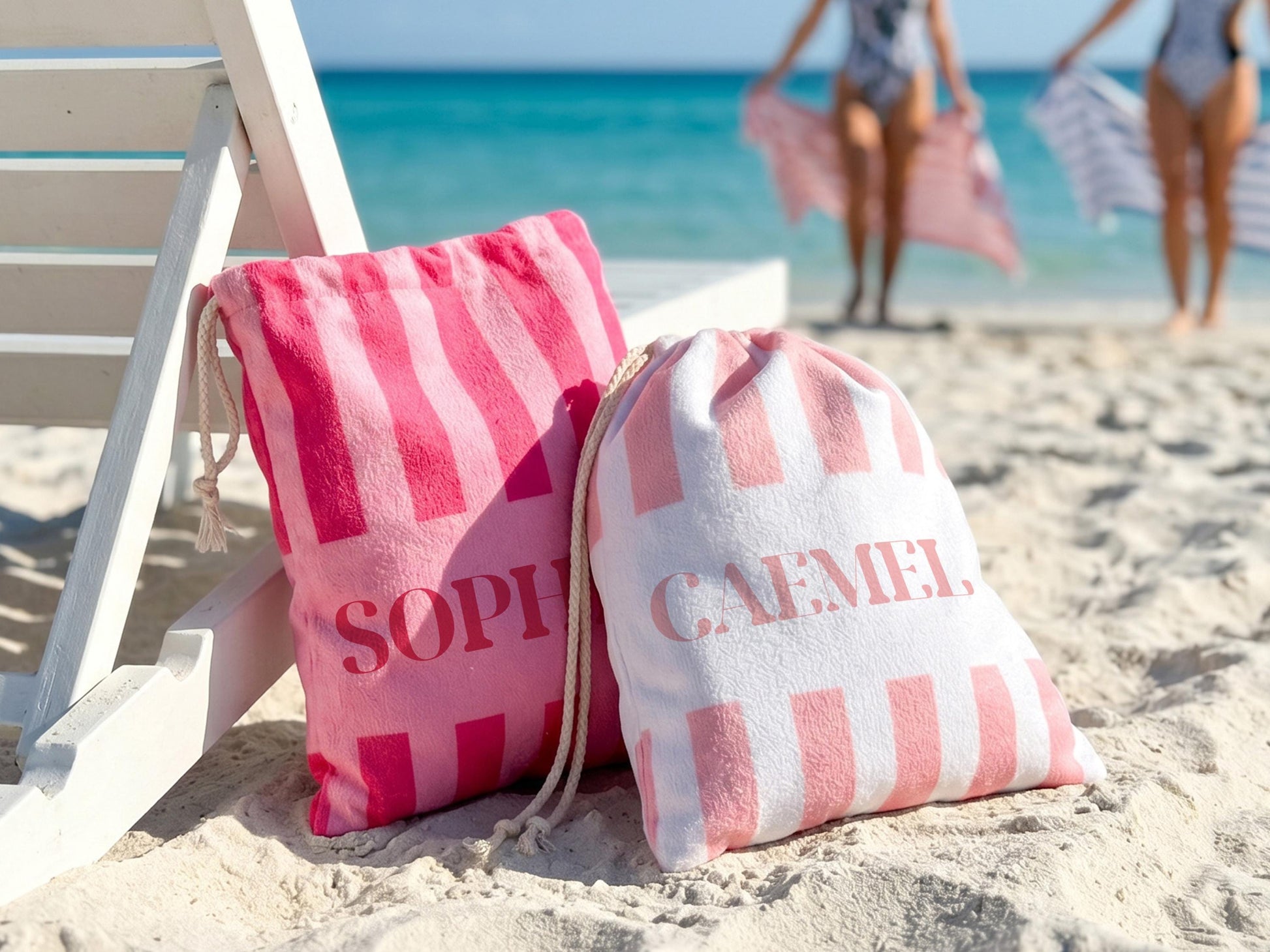 Personalized Striped Beach Towel, Custom Name Bachelorette Party Gift, Summer Vacation Essential