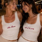 Custom Embroidered Lace Tank Top, Wife of the Party Shirt, Modal Tank Bridal Shower Gift, Engagement Gift, Bachelorette Party Top