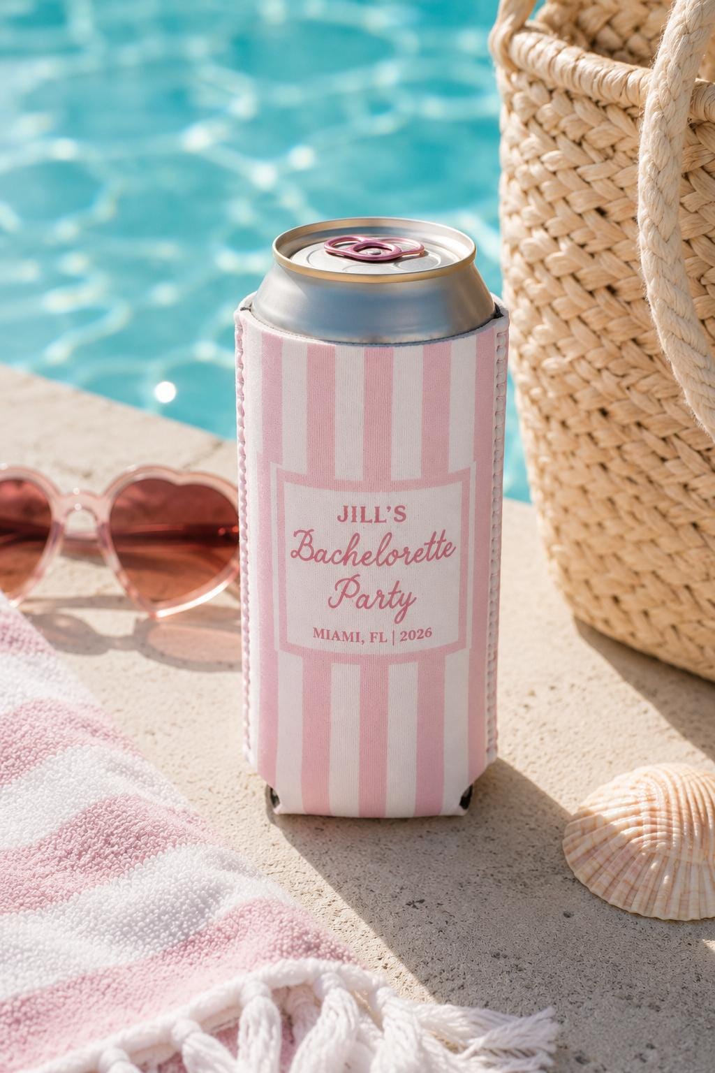Beach Bachelorette Can Coolers, Personalized Coastal Themed Can Coolers, Coastal Birthday Party Favors – Custom Drink Holder - NOBOWS