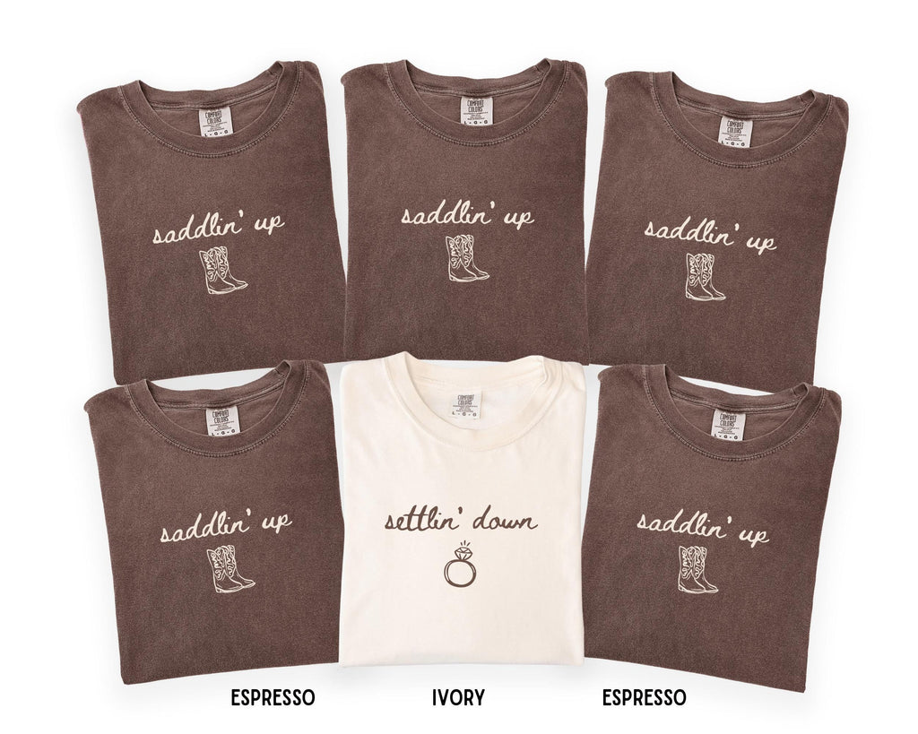 Saddlin' Up Bachelorette Comfort Colors Shirt, Custom Nashville Last Rodeo Bridal Party Tee