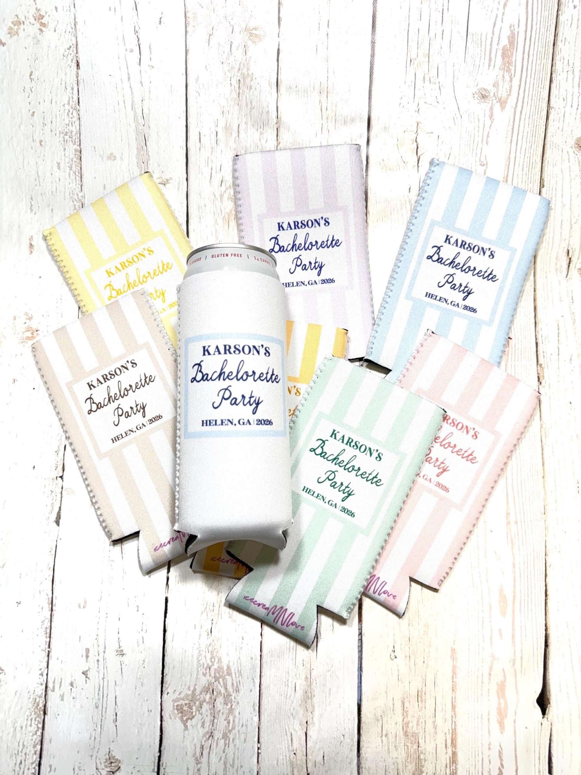 Beach Bachelorette Can Coolers, Personalized Coastal Themed Can Coolers, Coastal Birthday Party Favors – Custom Drink Holder - NOBOWS
