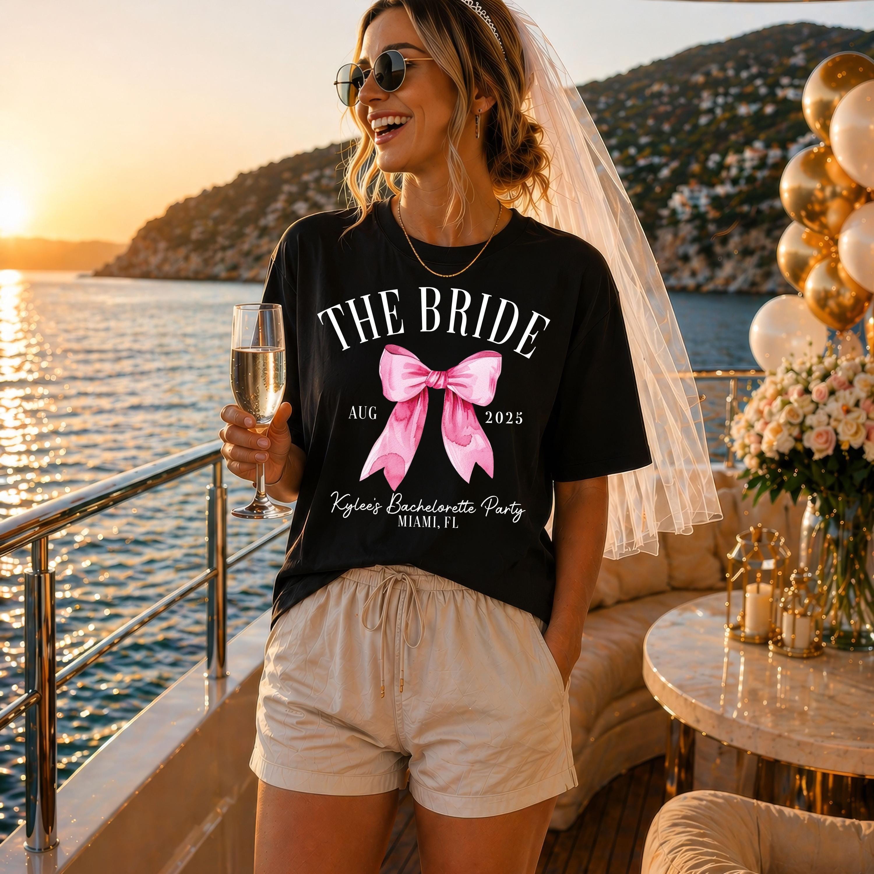Coquette Bachelorette Shirts, Bow Bach Club Shirt, Pink Bow Bride Squad, Custom Bachelorette Party Shirts, Girls Trip Outfit
