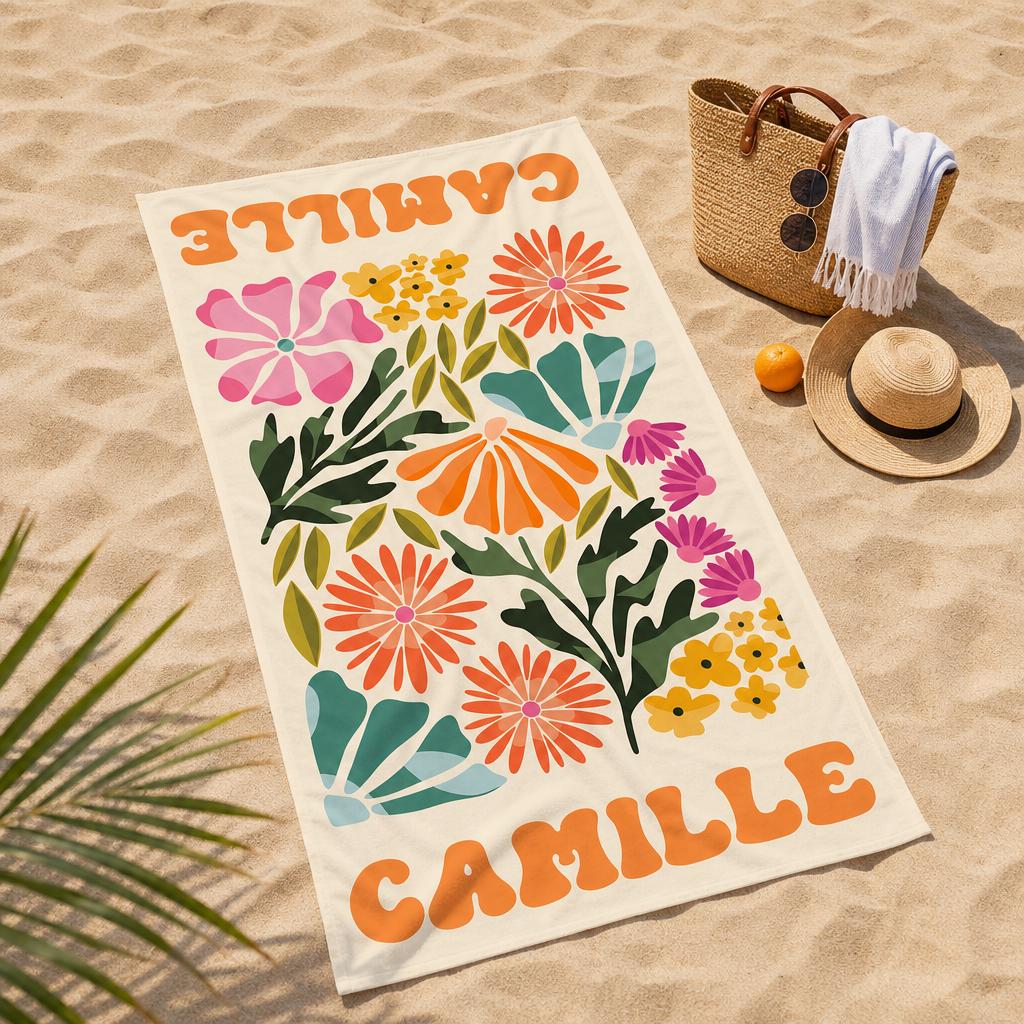 Personalized Retro Floral Beach Towel,Ideal Bachelorette Party Favor and Thoughtful Summer Present for Mom,Sister or Beach-Loving Friend