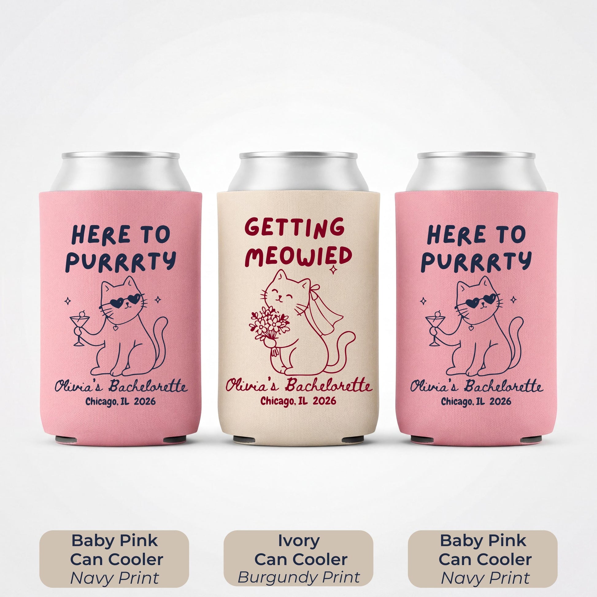Getting Meowied Custom Can Cooler, Bachelorette Favors, Cat Lover Bachelorette, Personalized Bachelorette Party Favor, Bridal Shower Gift
