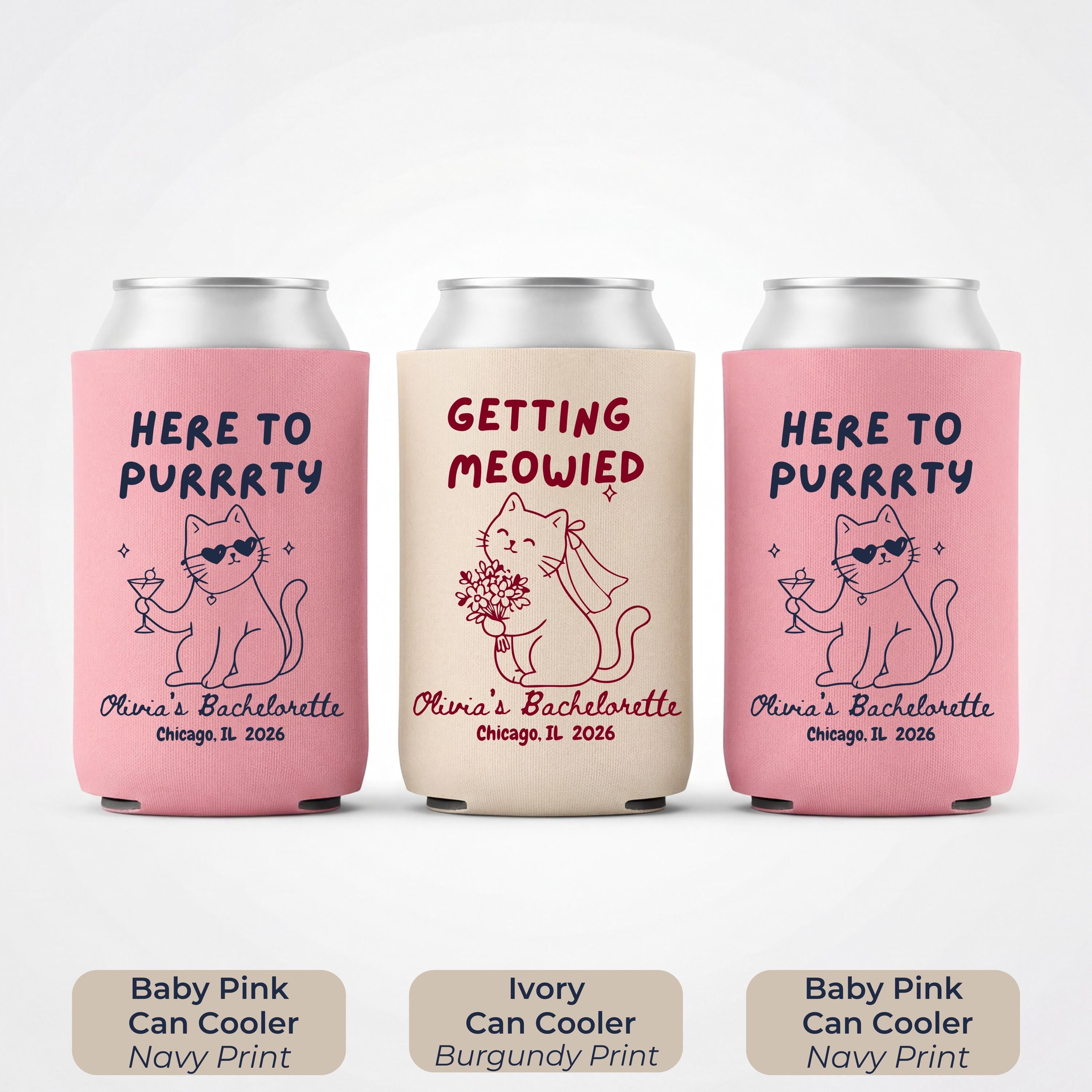 Getting Meowied Custom Can Cooler, Bachelorette Favors, Cat Lover Bachelorette, Personalized Bachelorette Party Favor, Bridal Shower Gift