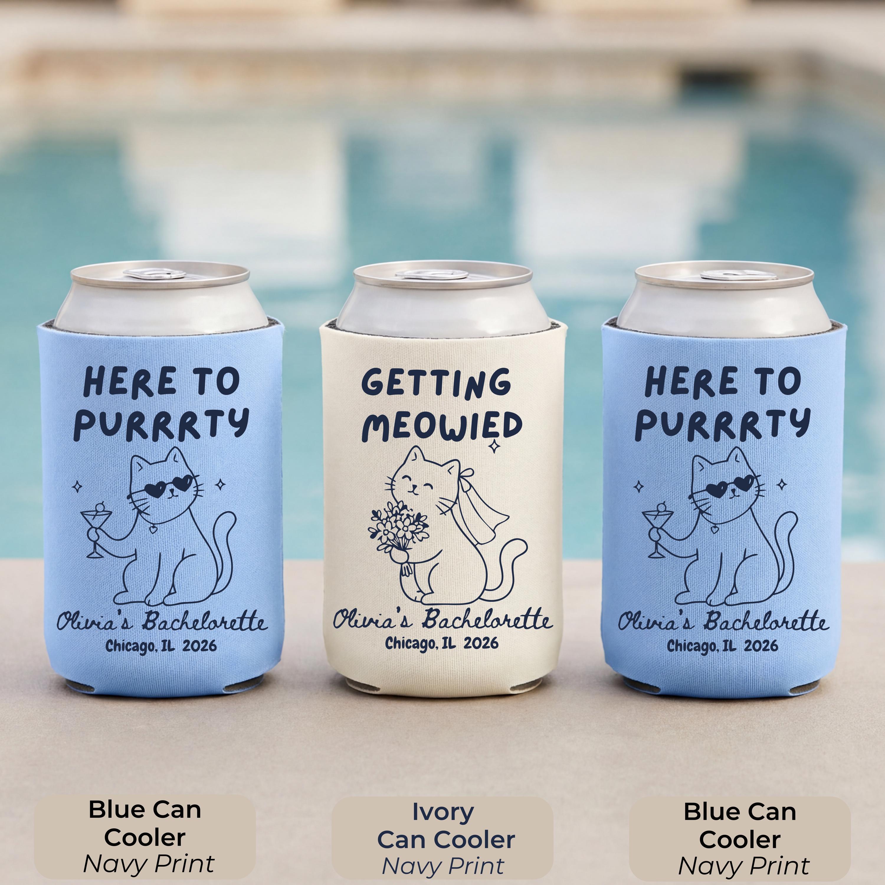 Getting Meowied Custom Can Cooler, Bachelorette Favors, Cat Lover Bachelorette, Personalized Bachelorette Party Favor, Bridal Shower Gift