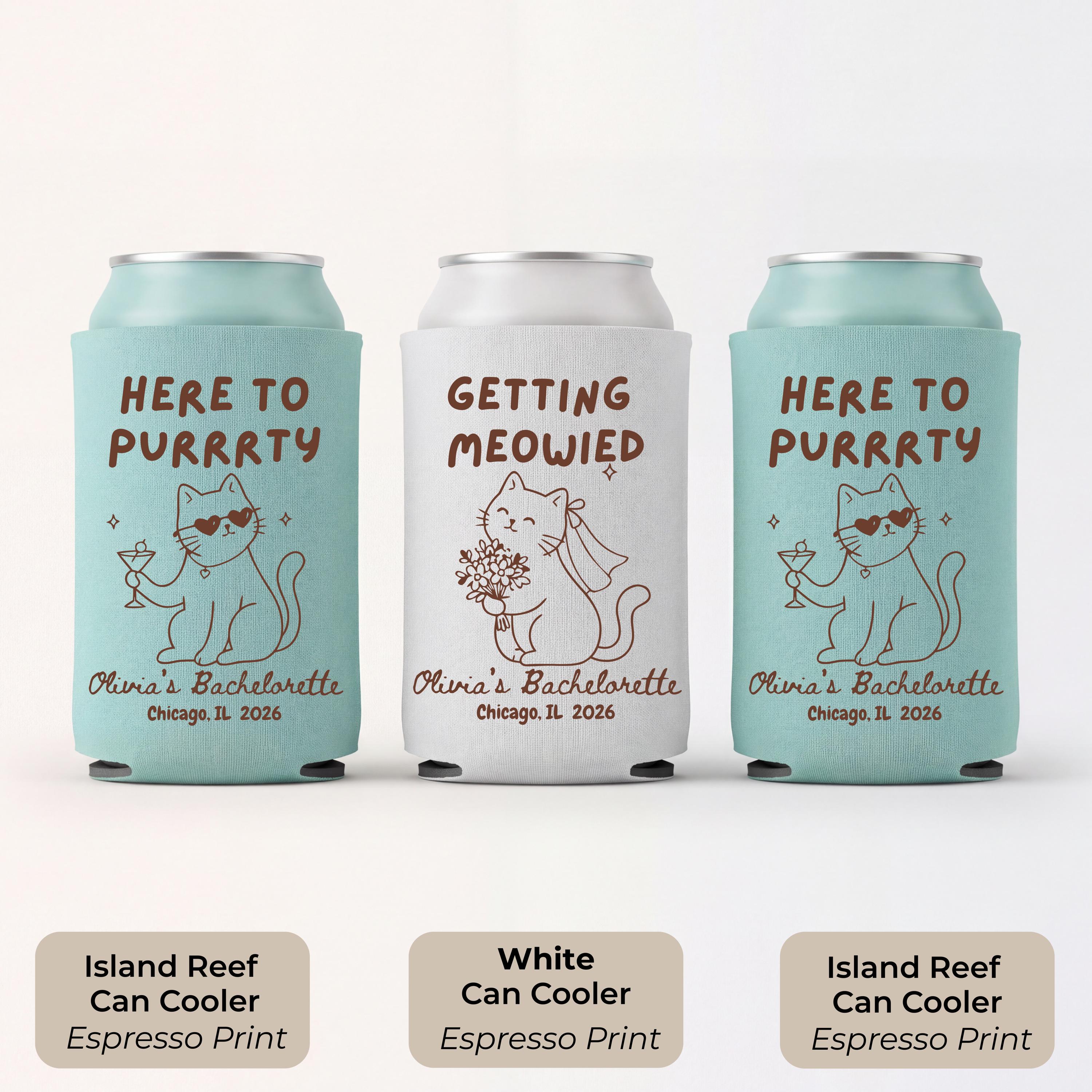 Getting Meowied Custom Can Cooler, Bachelorette Favors, Cat Lover Bachelorette, Personalized Bachelorette Party Favor, Bridal Shower Gift