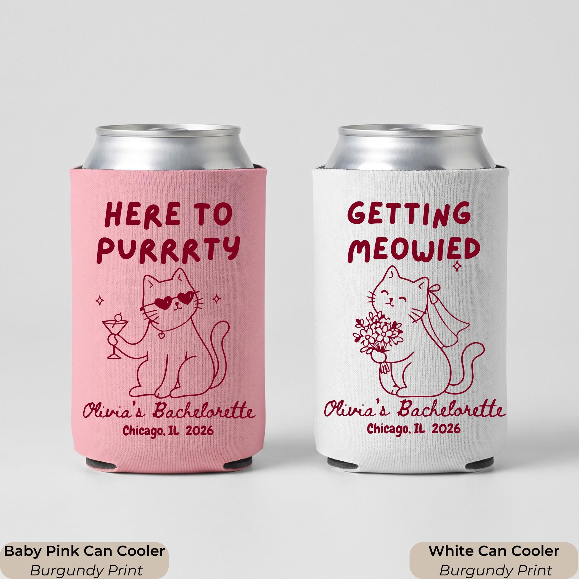 Getting Meowied Custom Can Cooler, Bachelorette Favors, Cat Lover Bachelorette, Personalized Bachelorette Party Favor, Bridal Shower Gift
