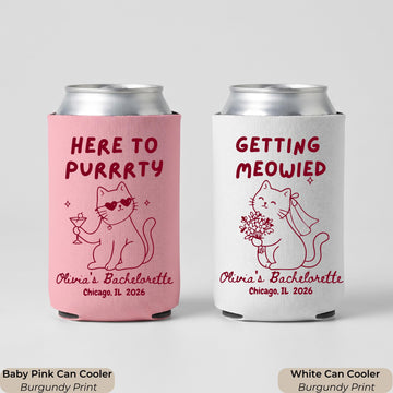 Getting Meowied Custom Can Cooler, Bachelorette Favors, Cat Lover Bachelorette, Personalized Bachelorette Party Favor, Bridal Shower Gift
