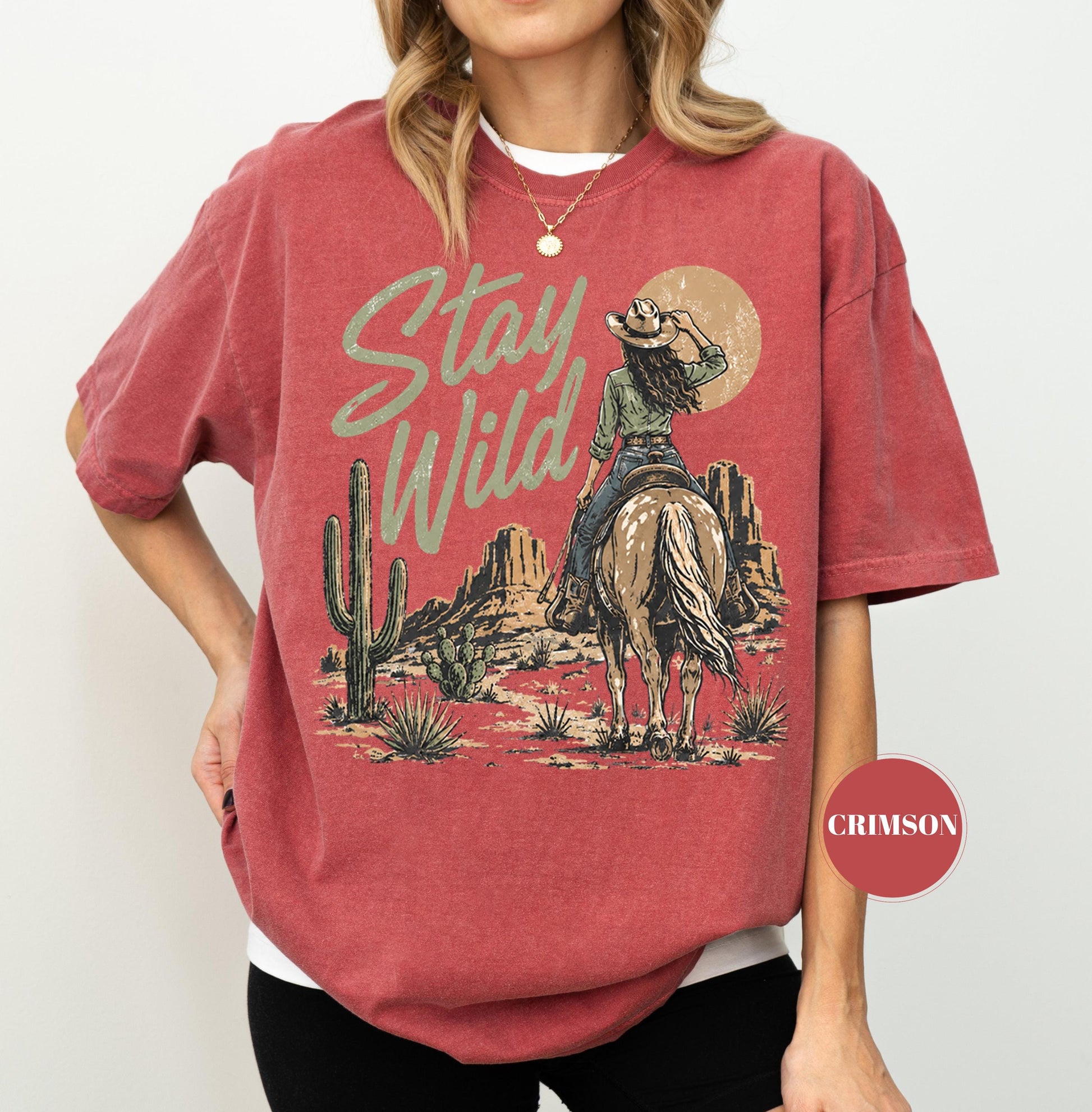 Stay Wild Western Comfort Colors T-Shirt, Cowgirl Desert Graphic Tee, Boho Cactus Country Shirt, Rodeo Aesthetic Gift, Trendy Vintage Cowboy