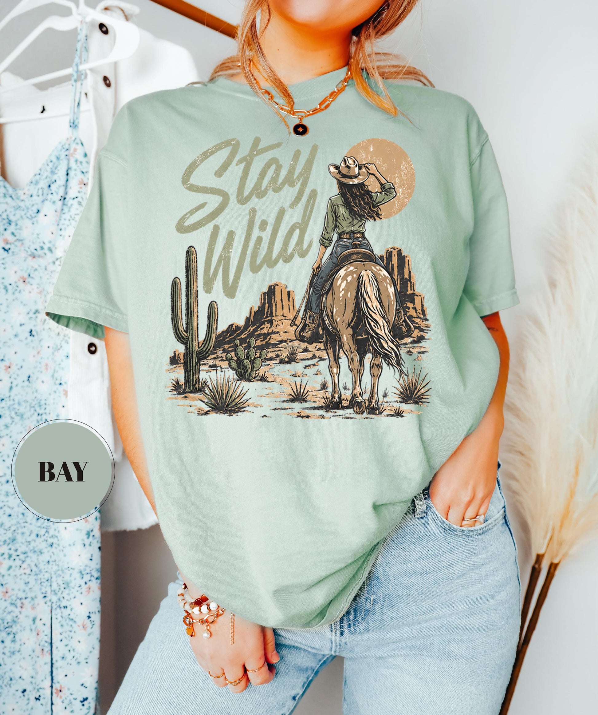 Stay Wild Western Comfort Colors T-Shirt, Cowgirl Desert Graphic Tee, Boho Cactus Country Shirt, Rodeo Aesthetic Gift, Trendy Vintage Cowboy