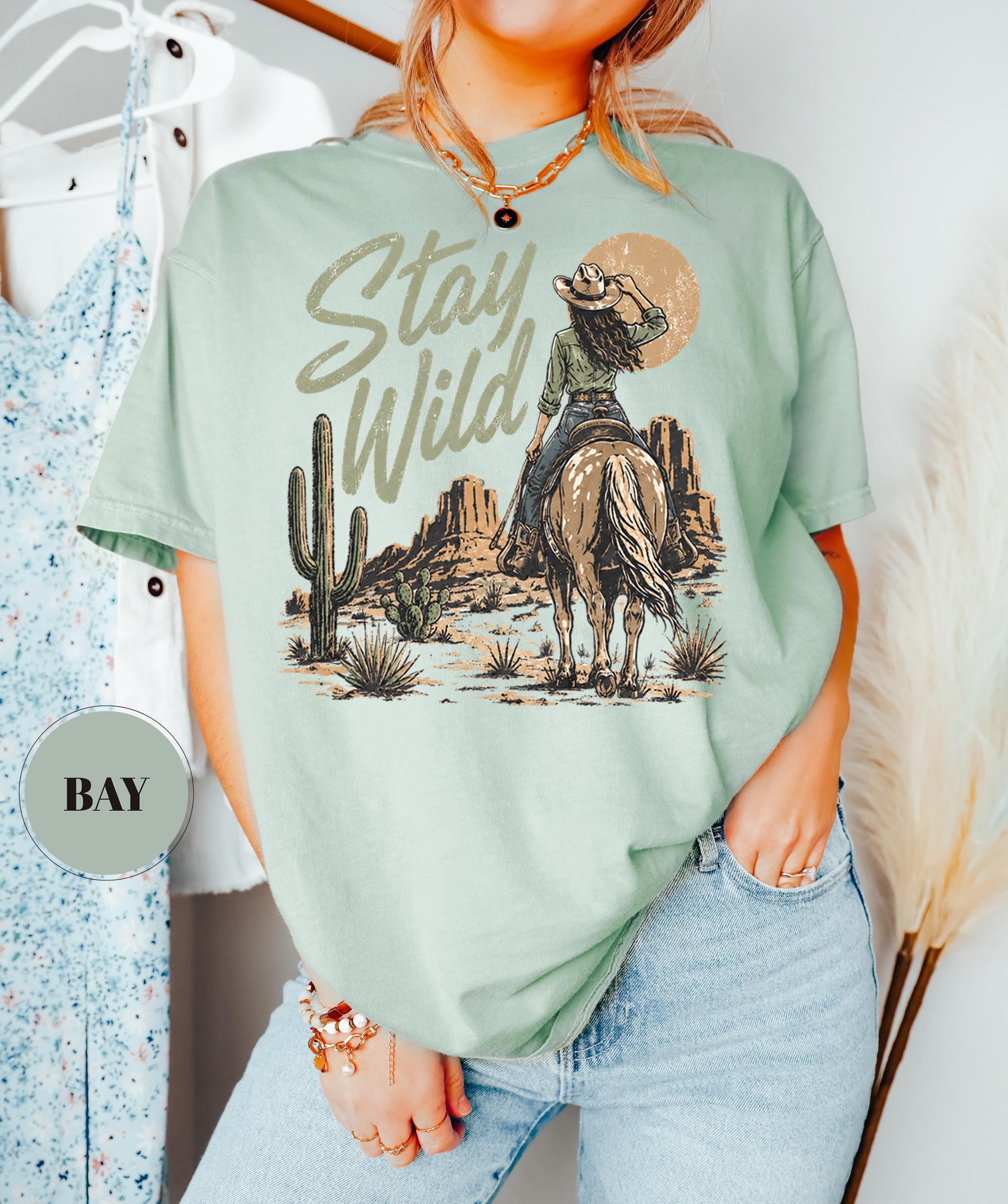Stay Wild Western Comfort Colors T-Shirt, Cowgirl Desert Graphic Tee, Boho Cactus Country Shirt, Rodeo Aesthetic Gift, Trendy Vintage Cowboy