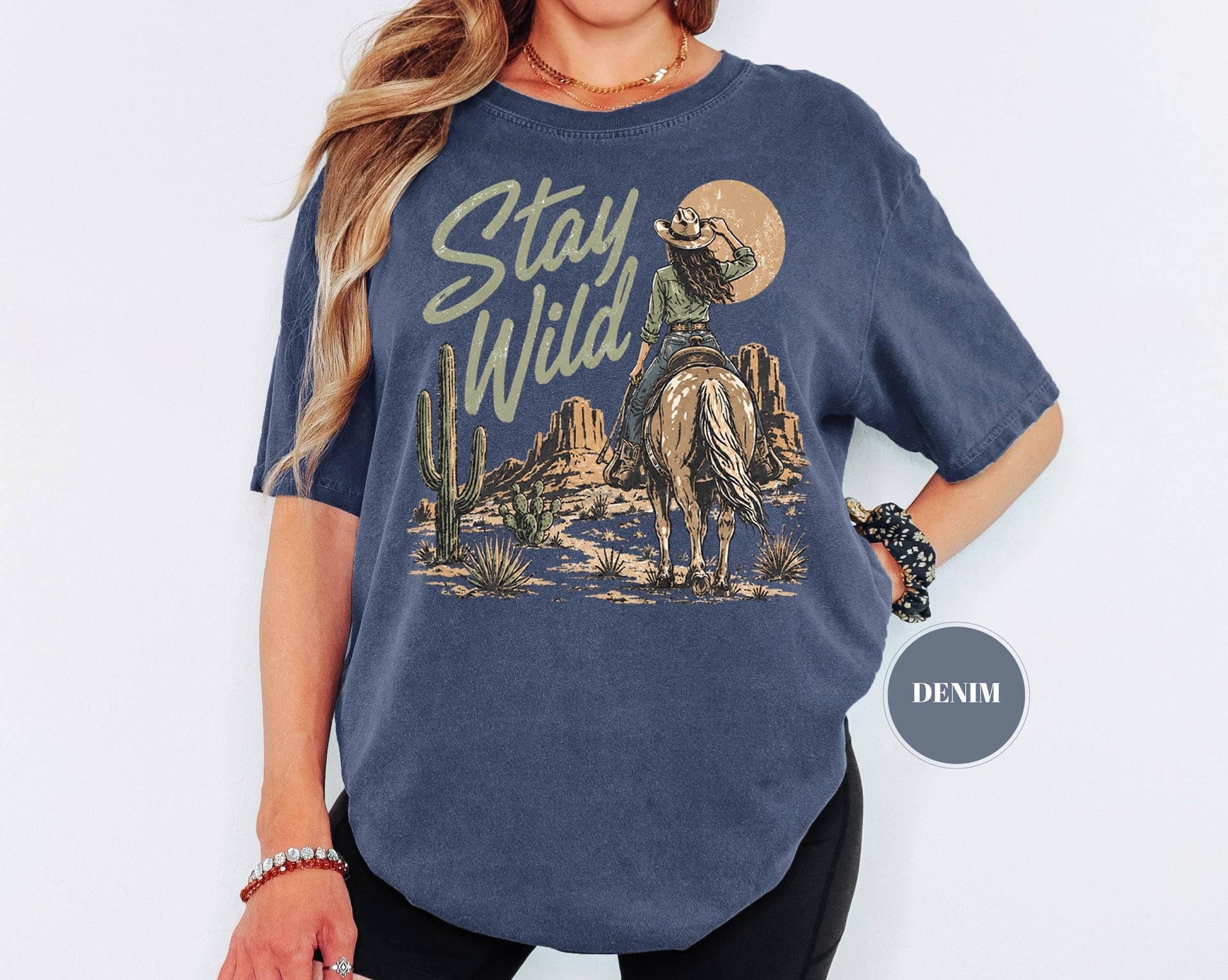 Stay Wild Western Comfort Colors T-Shirt, Cowgirl Desert Graphic Tee, Boho Cactus Country Shirt, Rodeo Aesthetic Gift, Trendy Vintage Cowboy