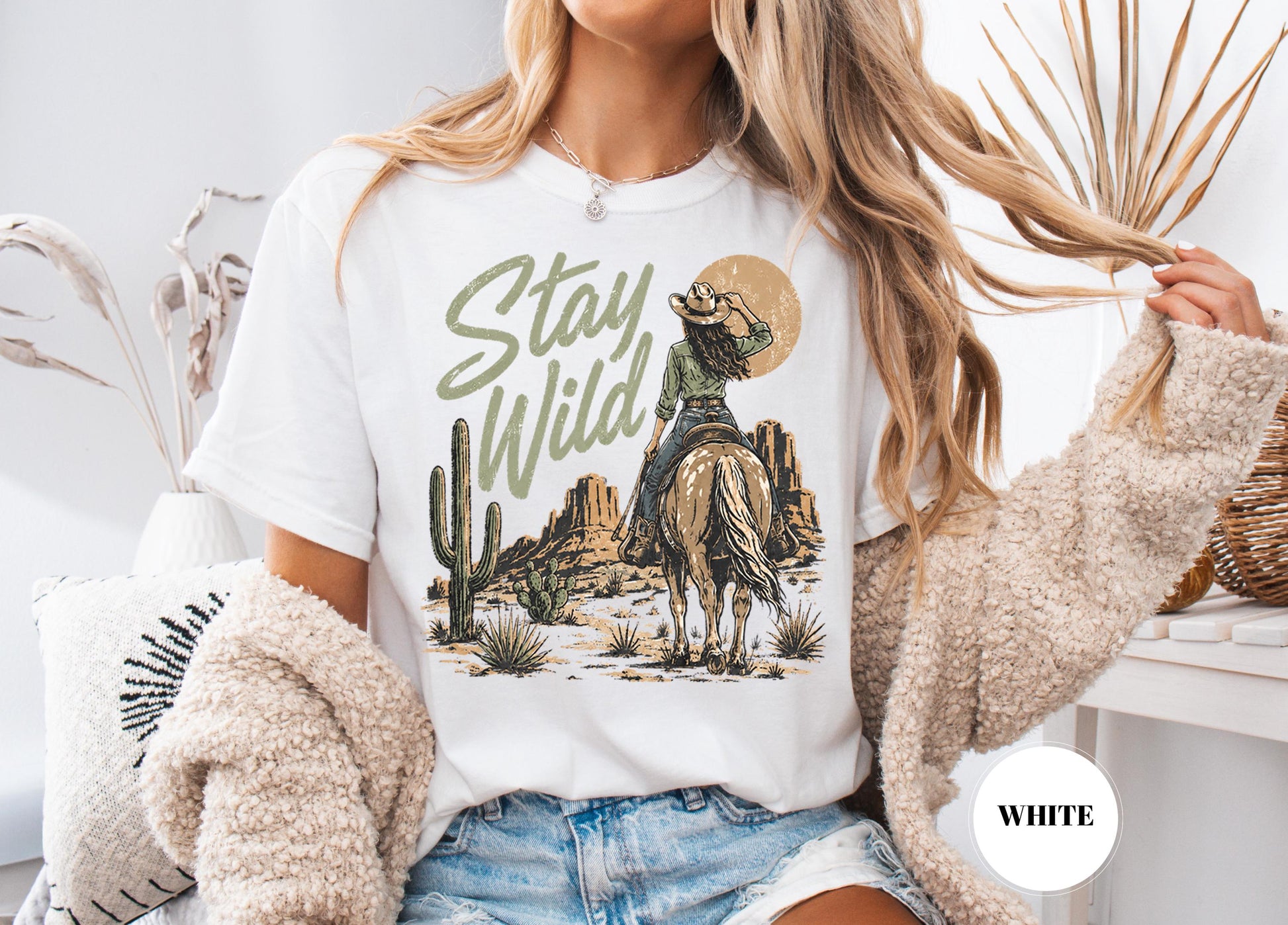Stay Wild Western Comfort Colors T-Shirt, Cowgirl Desert Graphic Tee, Boho Cactus Country Shirt, Rodeo Aesthetic Gift, Trendy Vintage Cowboy