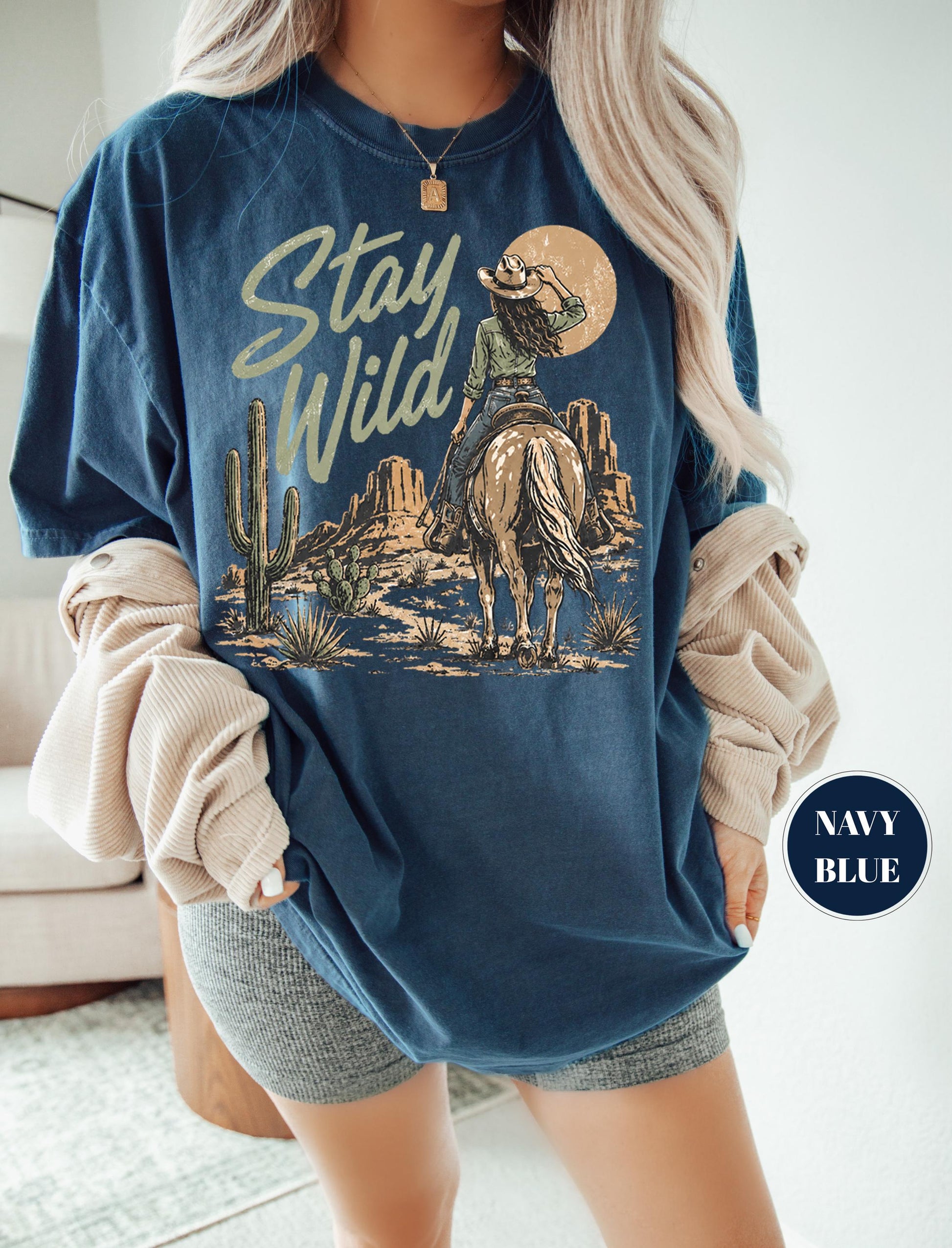 Stay Wild Western Comfort Colors T-Shirt, Cowgirl Desert Graphic Tee, Boho Cactus Country Shirt, Rodeo Aesthetic Gift, Trendy Vintage Cowboy