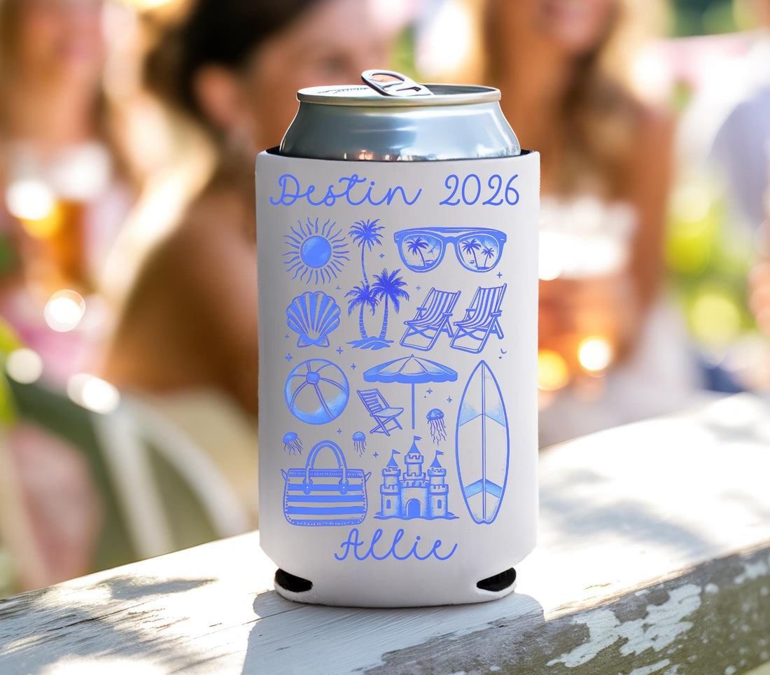 Beach Trip Personalized Can Koozie, Beach Trip Can Cooler and Tumbler, Personalized Beach Can Cooler, Beach Trip Gift Koozie and Tumbler