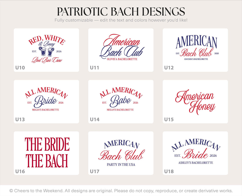 Patriotic Group Hats, USA Bachelorette Hats, 4th of July Party hats, Fourth of July Bach Hats, American Bride