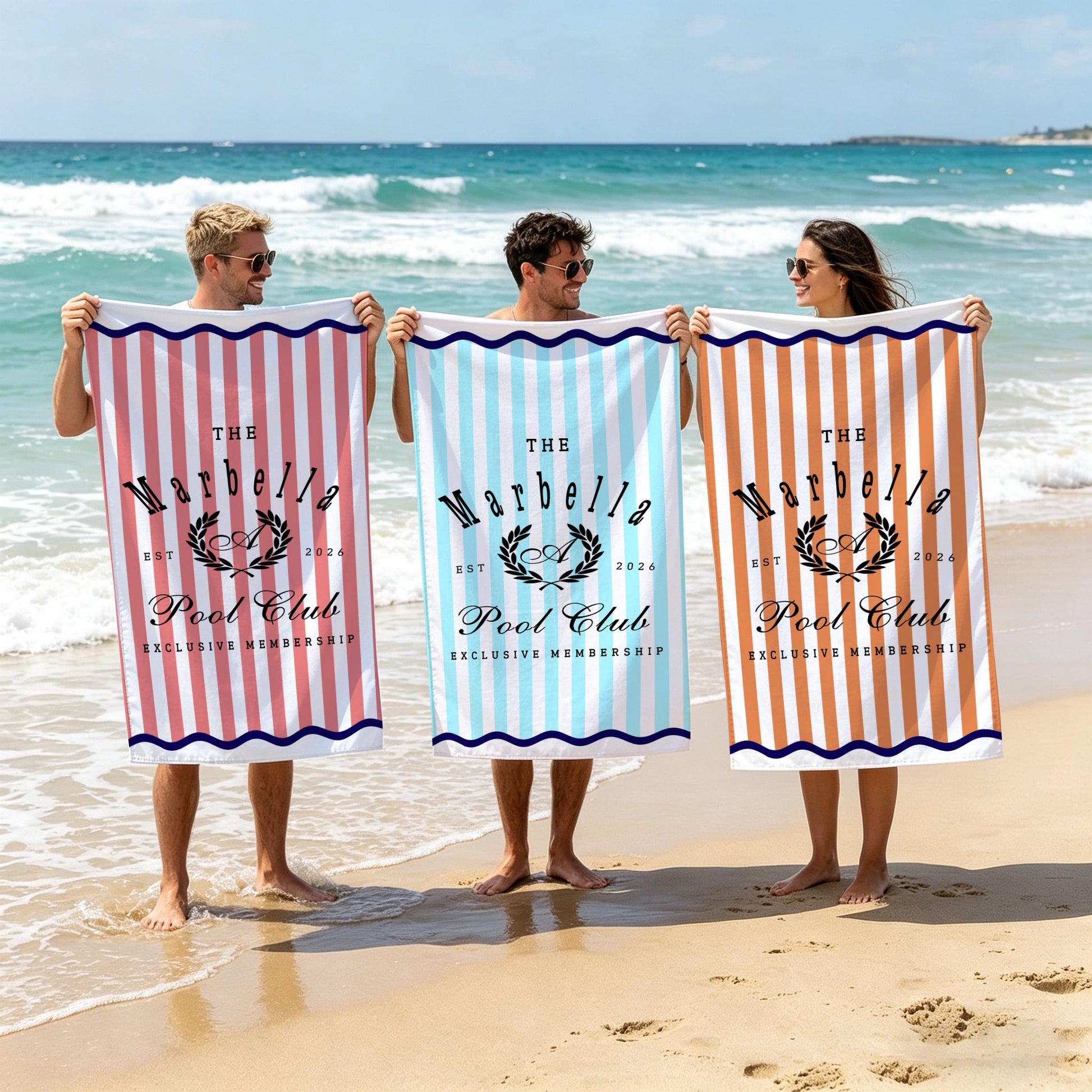 Personalized Pool Club Striped Beach Towel, Custom Name Summer Pool Towel,Vacation Gift,Summer Vacation Essential,Exclusive Membership Towel