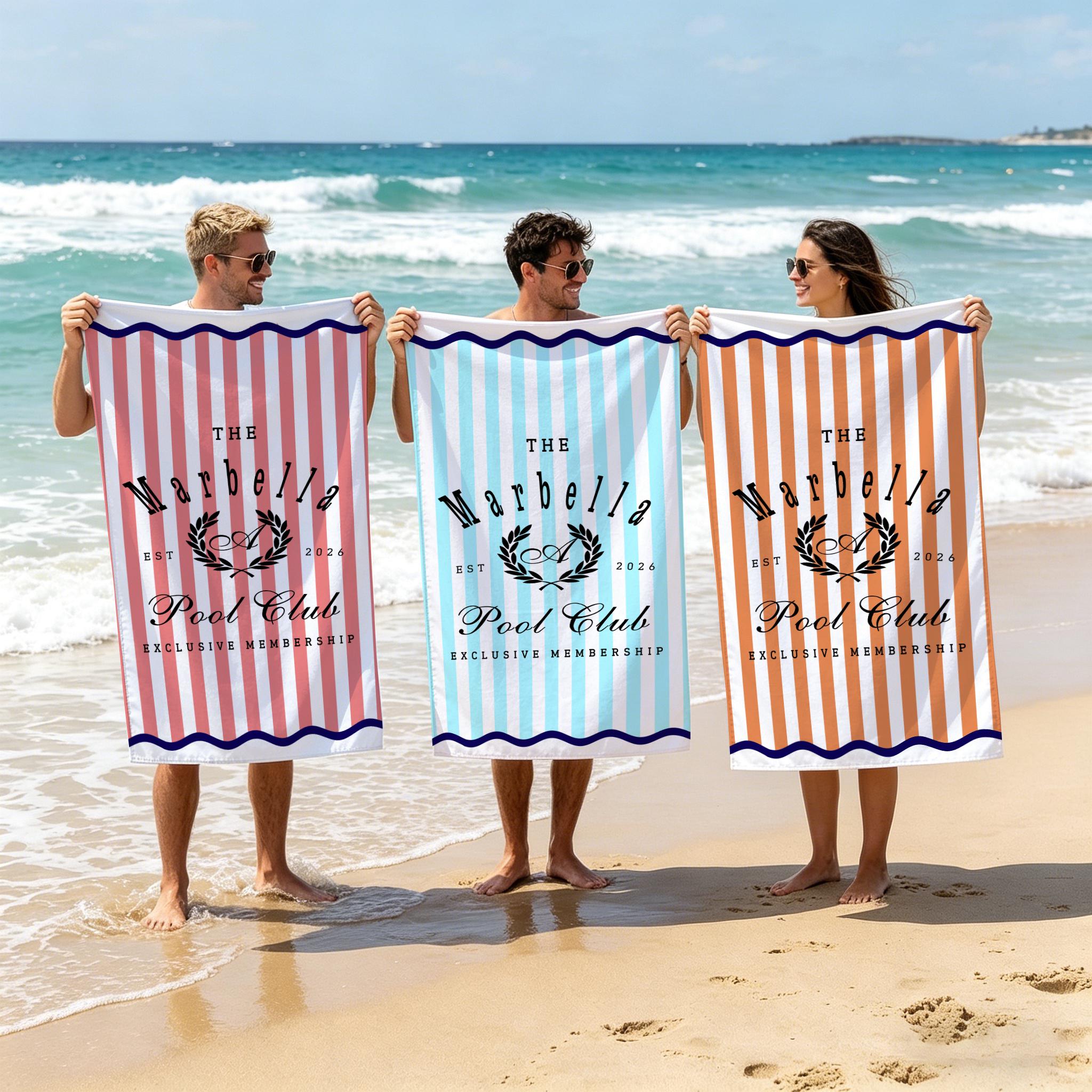 Personalized Pool Club Striped Beach Towel, Custom Name Summer Pool Towel,Vacation Gift,Summer Vacation Essential,Exclusive Membership Towel