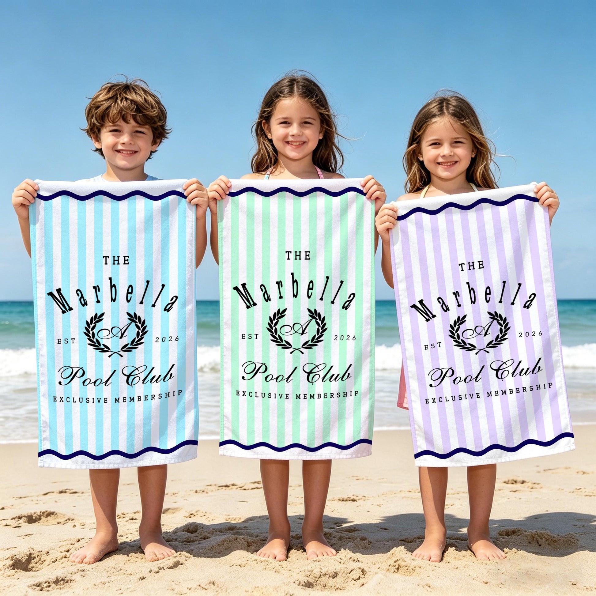 Personalized Pool Club Striped Beach Towel, Custom Name Summer Pool Towel,Vacation Gift,Summer Vacation Essential,Exclusive Membership Towel