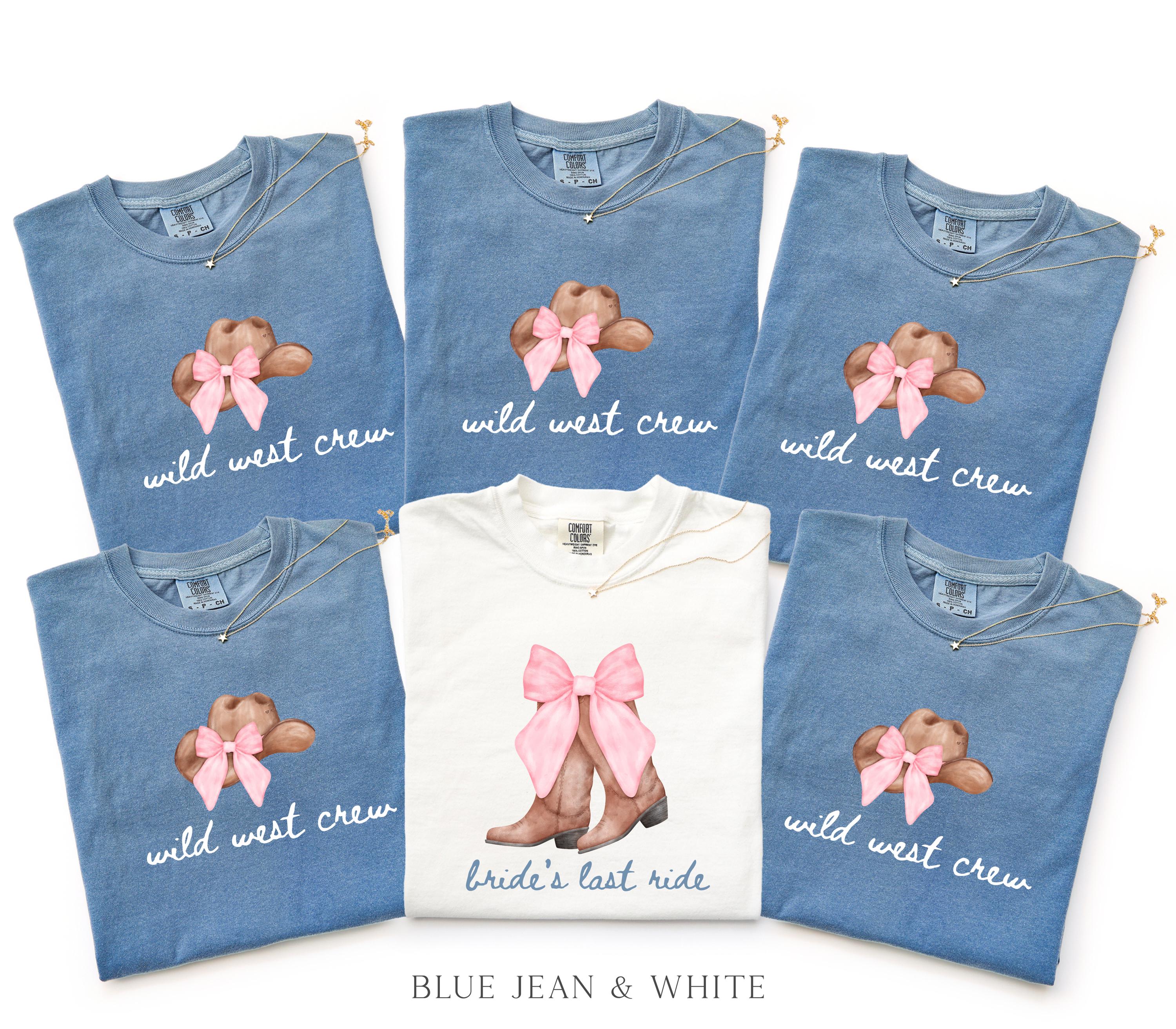 Bachelorette Shirt Bride’s Last Ride, Wild West Crew Tee, Comfort Colors® Western Cowgirl Boots Pink Bow Nashville Bachelorette Party tShirt