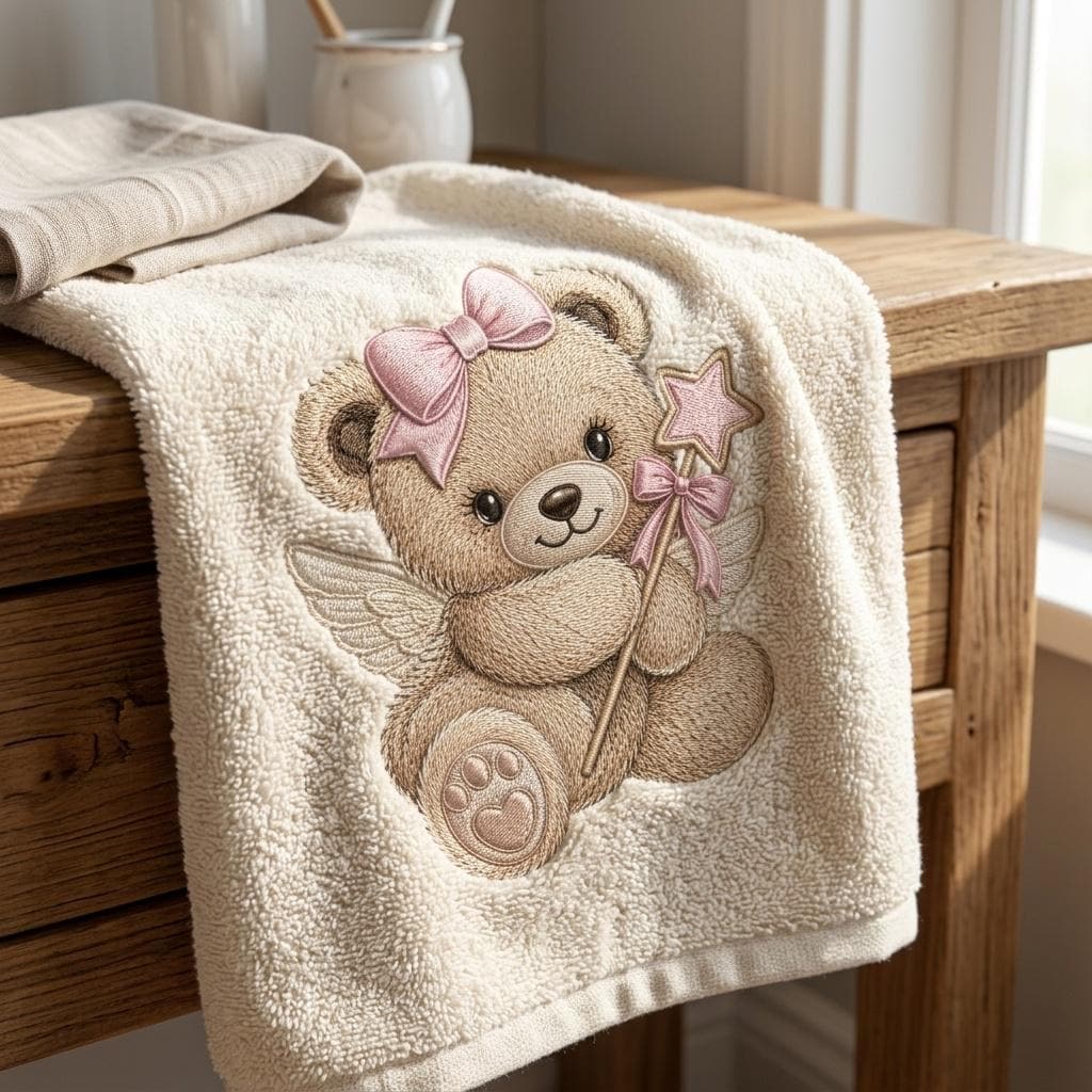 Fairy Teddy Bear Embroidery Design, Pink Bow Angel Bear Machine Embroidery File, Baby Girl PES DST EXP, 5 sizes, Digital Download