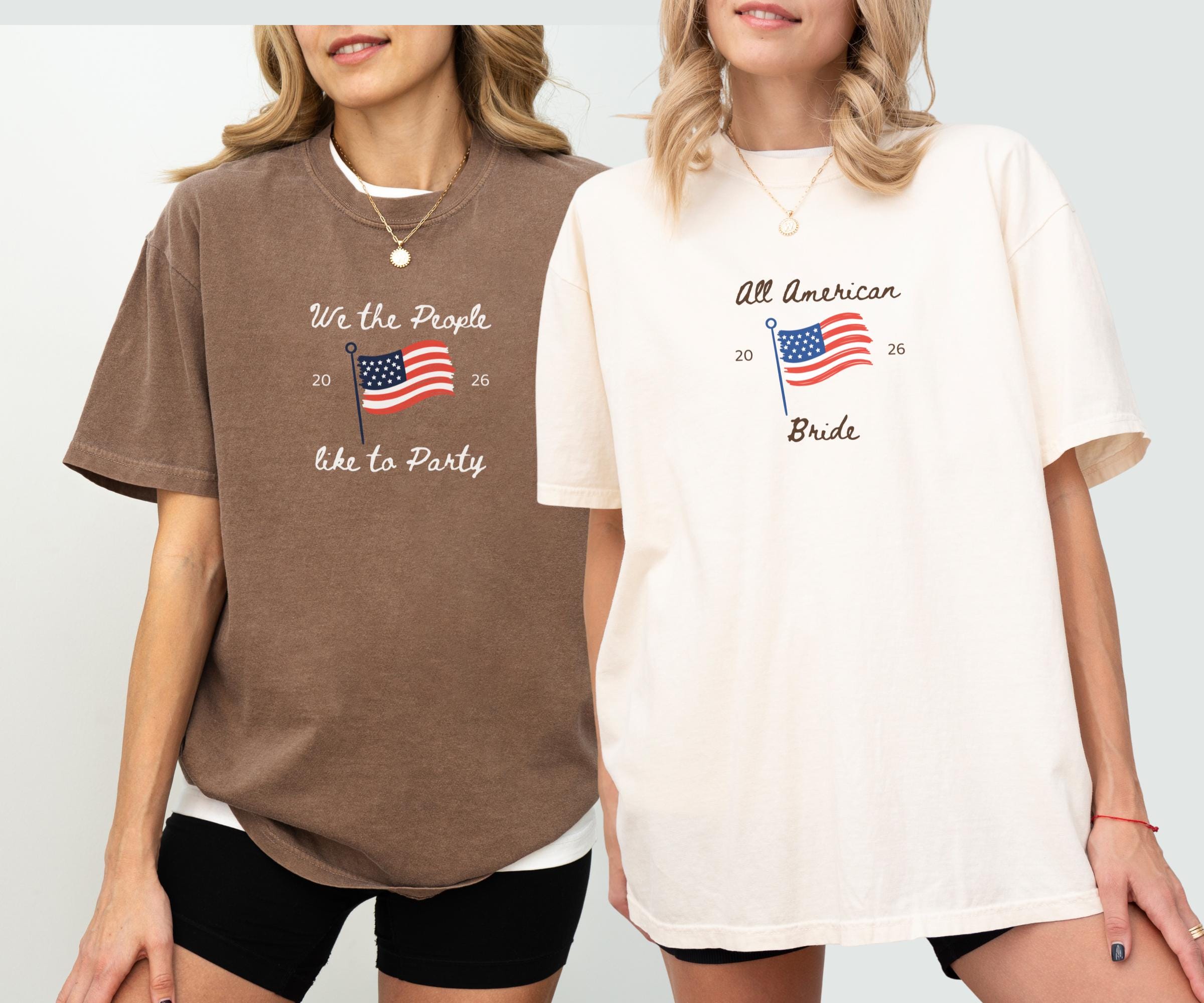 Custom All American Bride 4th of July Bachelorette Shirts, Red White I Do Tees, Matching Bride Tribe, Independence Day Weekend Bach Tee