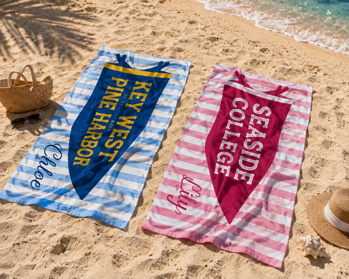 Personalized College Pennant Beach Towel, School Banner School Spirit Beach Towel, High School Graduation Gift, University Graduation Gift