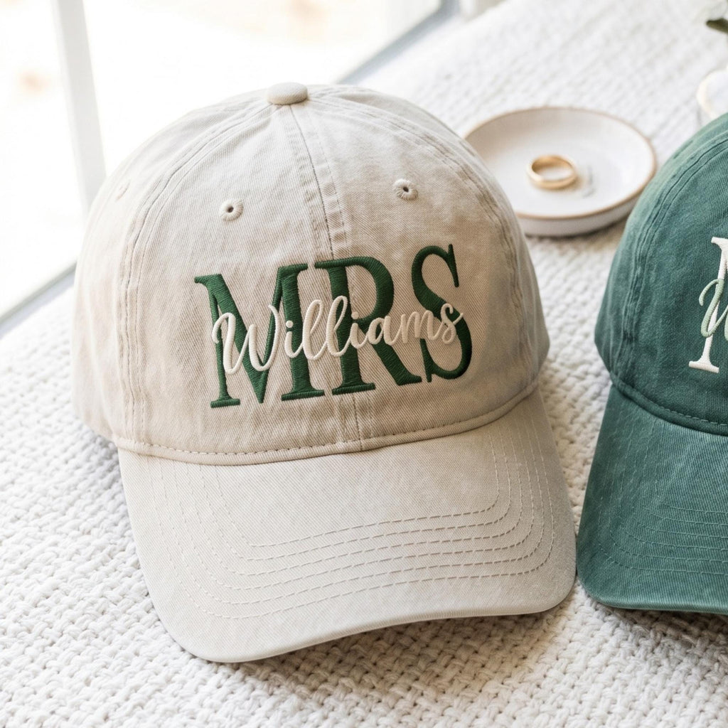 Embroidered Custom Mr. and Mrs. Trucker Hat, Personalized Honeymoon Couple Baseball Cap