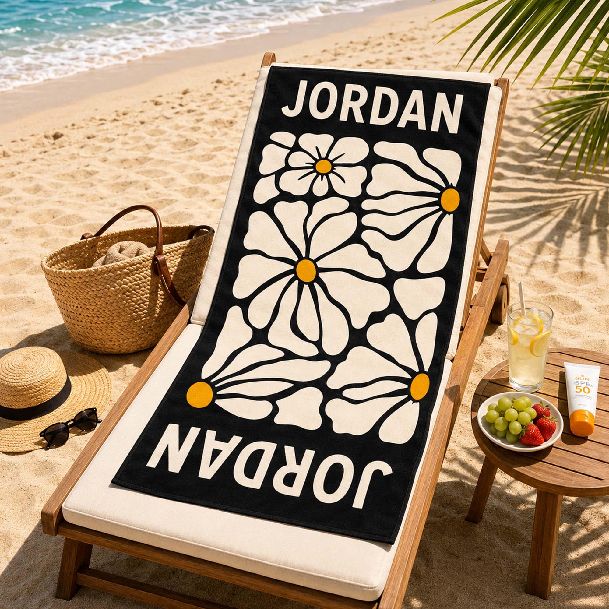 Retro Flower Personalized Beach Towels,Custom Durable Towel for Beach Days,Pool Towel for girl,Vibrant Beach Towels for Her,Vacation Gift