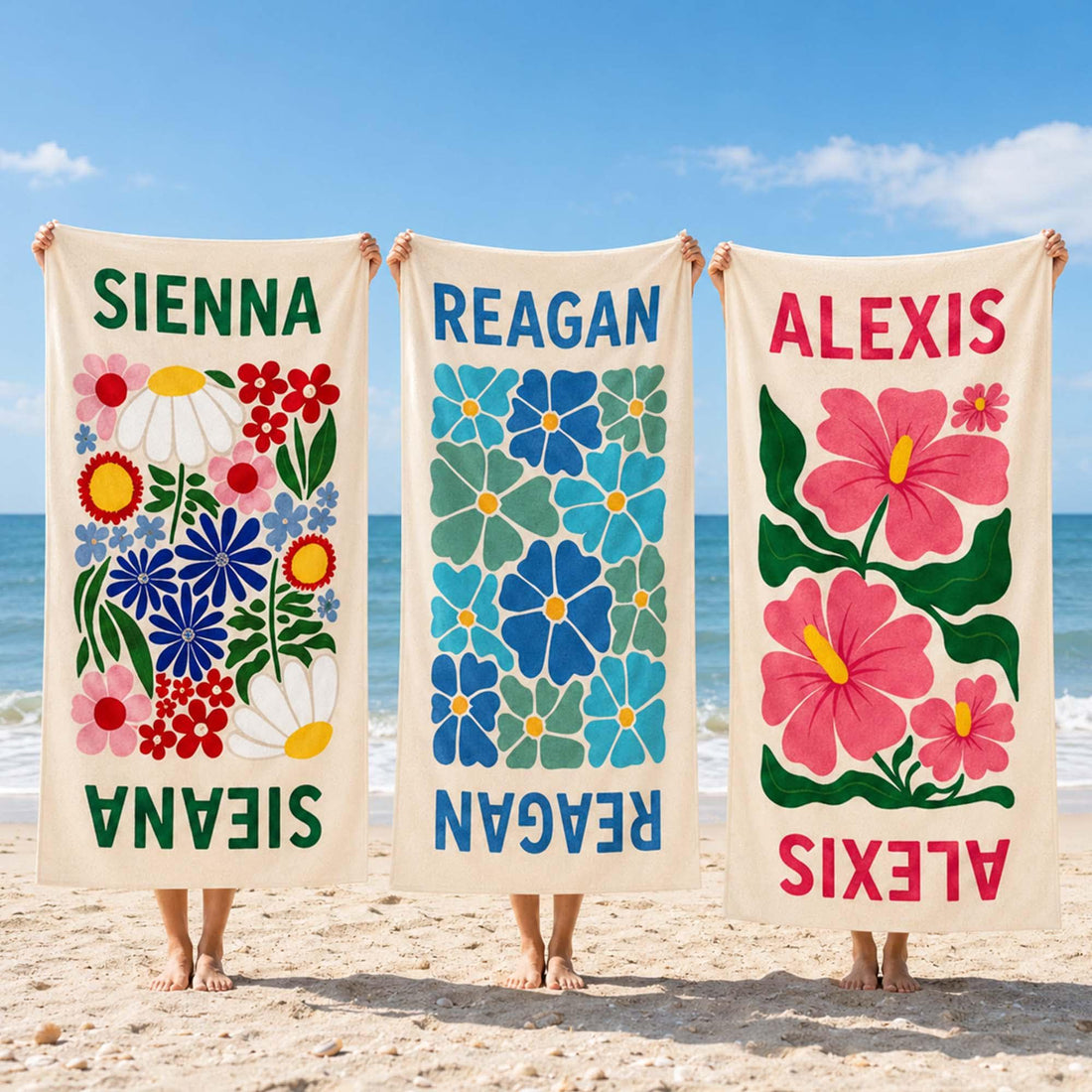 Retro Flower Personalized Beach Towels,Custom Durable Towel for Beach Days,Pool Towel for girl,Vibrant Beach Towels for Her,Vacation Gift