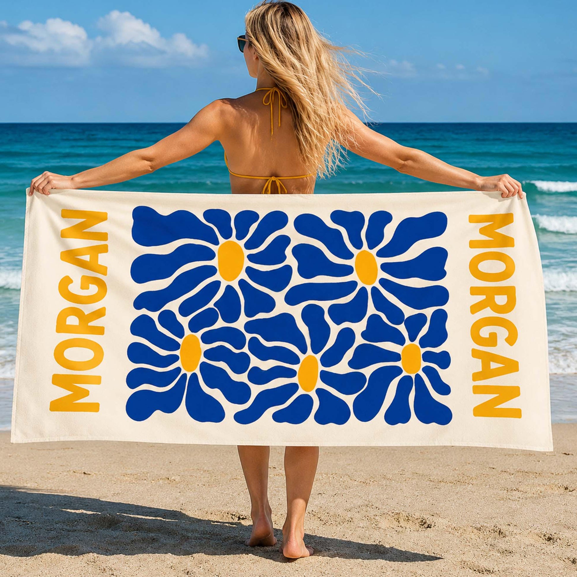 Retro Flower Personalized Beach Towels,Custom Durable Towel for Beach Days,Pool Towel for girl,Vibrant Beach Towels for Her,Vacation Gift