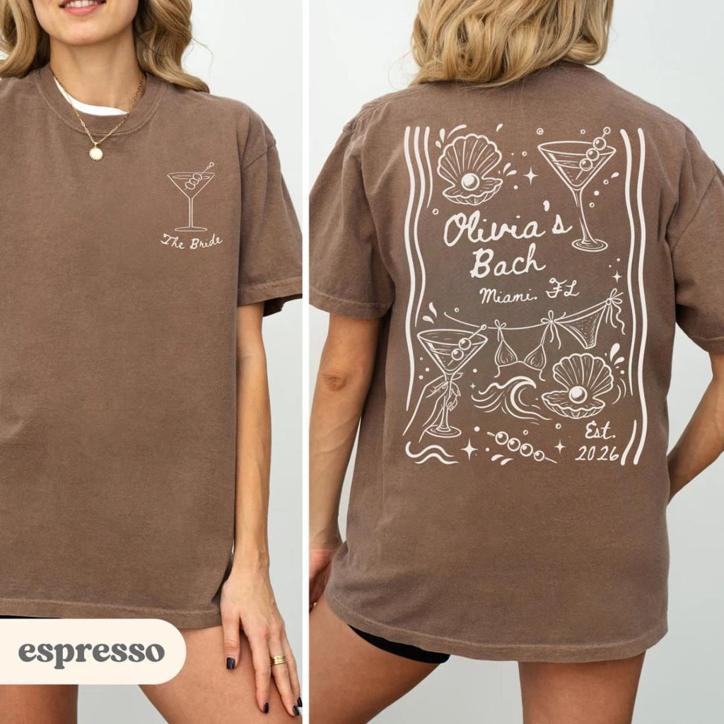 Custom Beach Bachelorette Comfort Colors Shirt, Coastal Bride Tee, Cocktail Party Shirt, Beach Bach Bridal Party Gift
