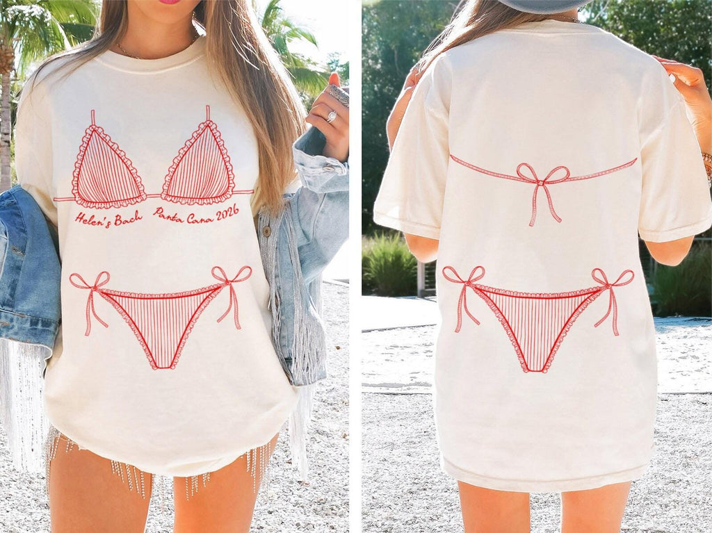 Personalized Bikini Bachelorette Shirt, Custom Beach Bach Party Shirt, Coastal Bachelorette Shirt, Bridal Party Shower Gift, Bachelor Shirt