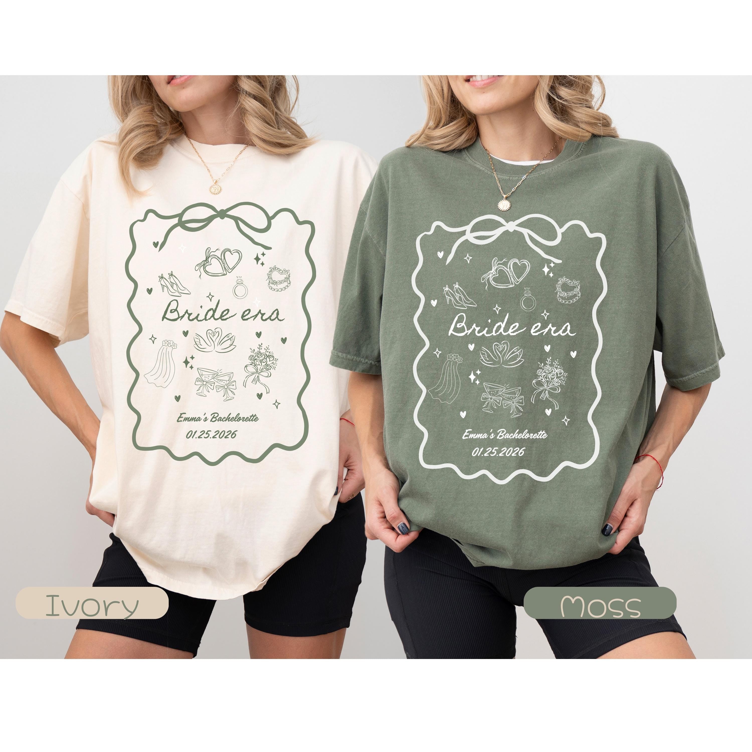 Custom Bride Era T-shirt,Personalized Bachelorette Party Tee,Coquette Bow Bridal Shower Gift, and Drawn Wedding Doodles Shirt,Future Mrs Top