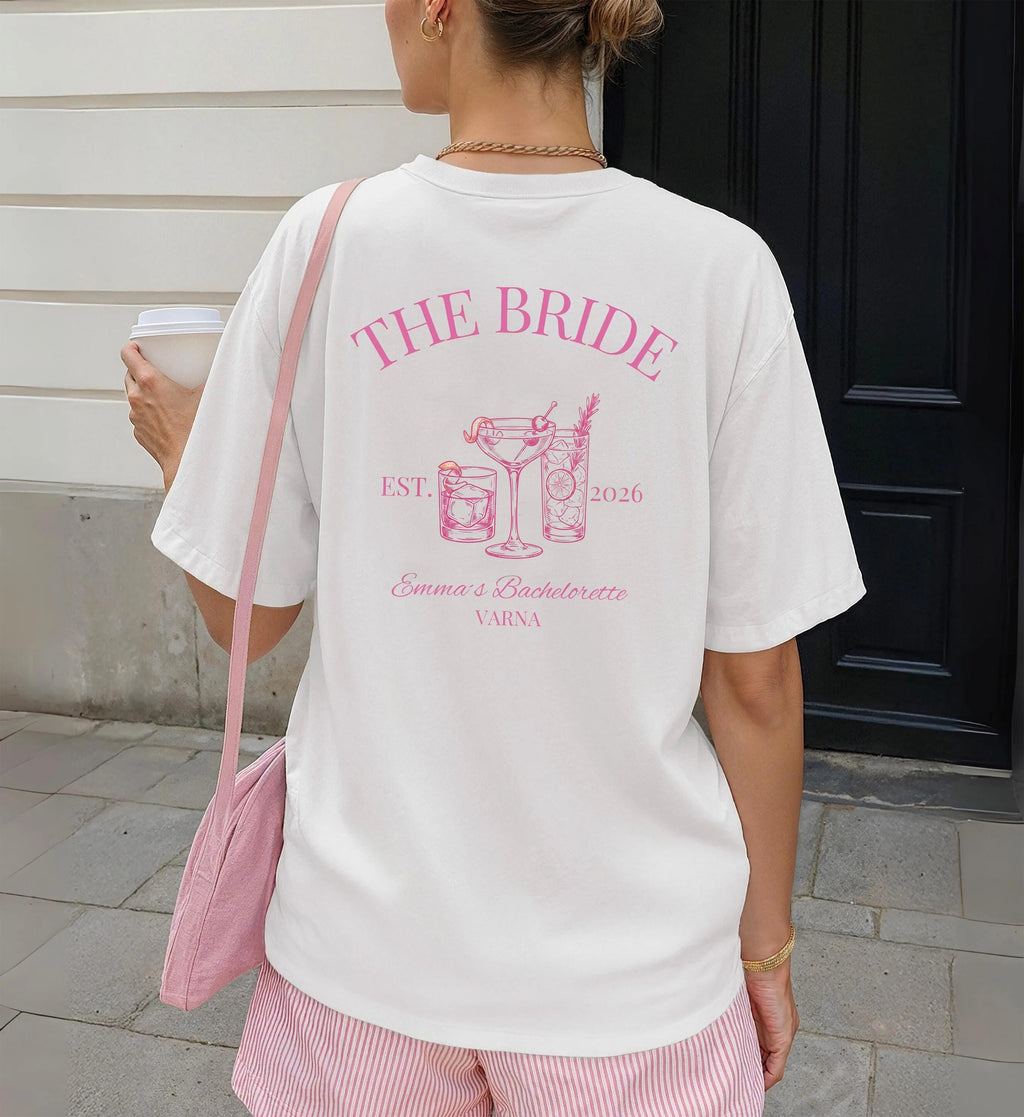 The Bride 2026 Cocktail Shirt, Custom Bachelorette Party Tee, Pink Drink Girls Weekend Trip, Destination Bach, Personalized Bridal Apparel