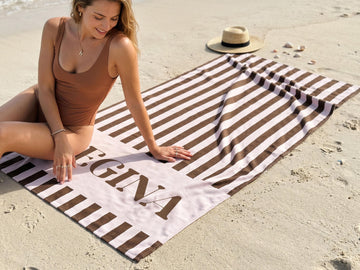 Personalized Striped Beach Towel, Custom Name Bachelorette Party Gift, Summer Vacation Essential