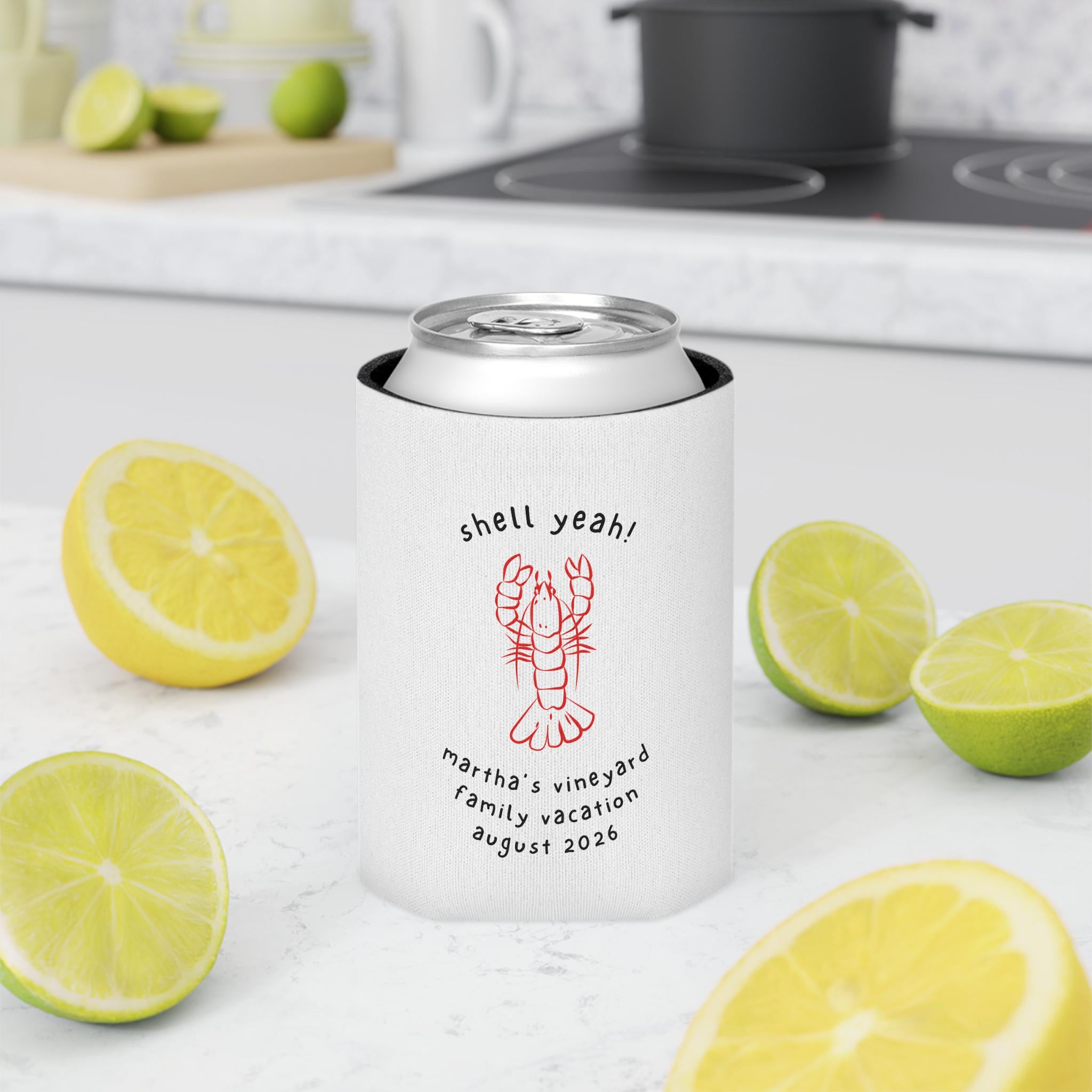 Personalized Lobster Can Cooler, Beach Party Drink Sleeve, Summer BBQ Accessory, CUSTOM New England Vacation Gift