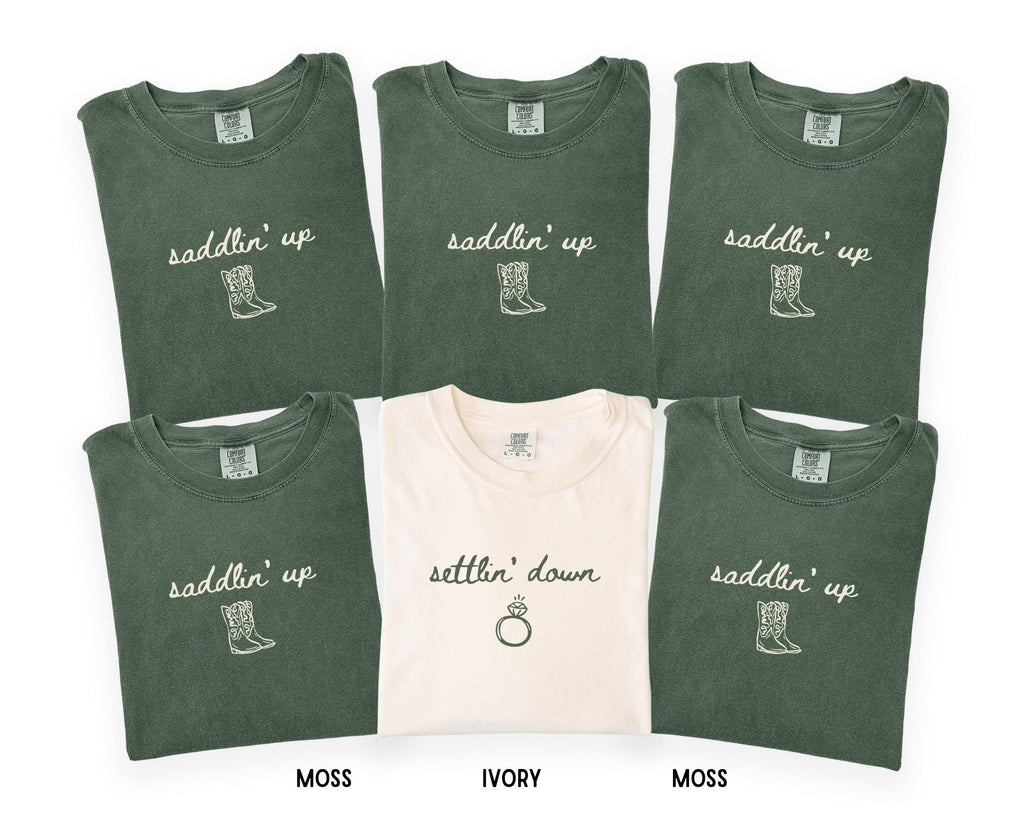 Saddlin' Up Bachelorette Comfort Colors Shirt, Custom Nashville Last Rodeo Bridal Party Tee