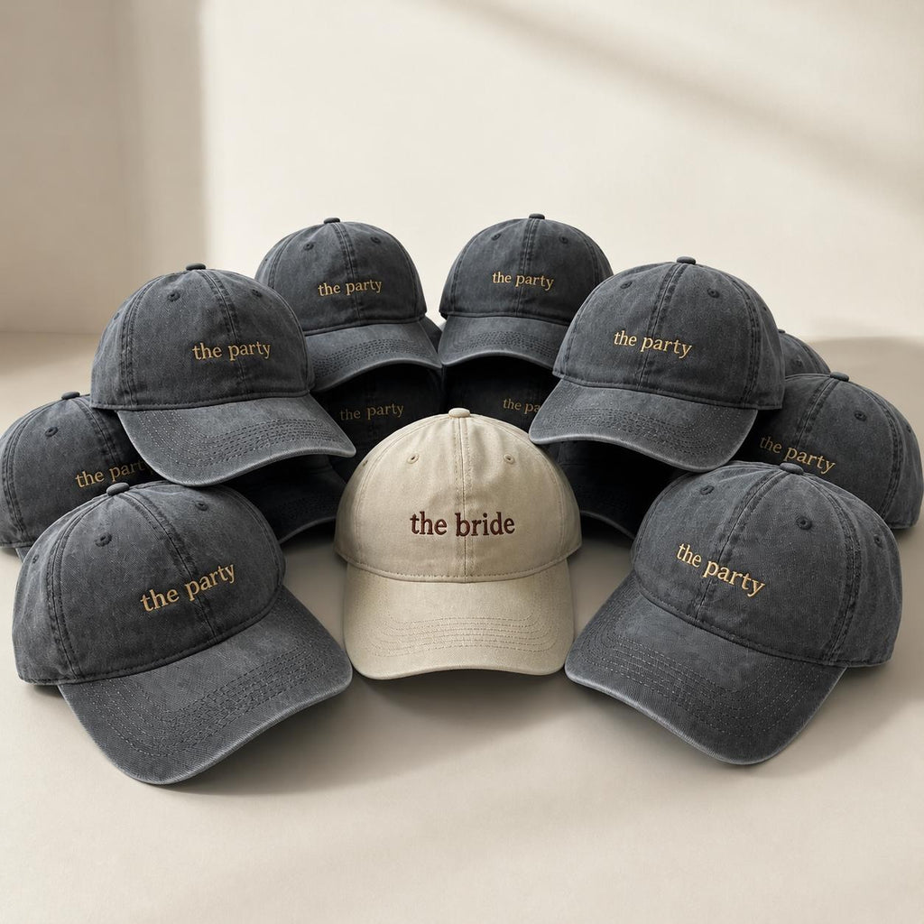 Personalized Bride Hat, Embroidered Bachelorette Party Cap, The Bride The Party Hat, Bridal Shower Gift, Bridesmaid Dad Cap