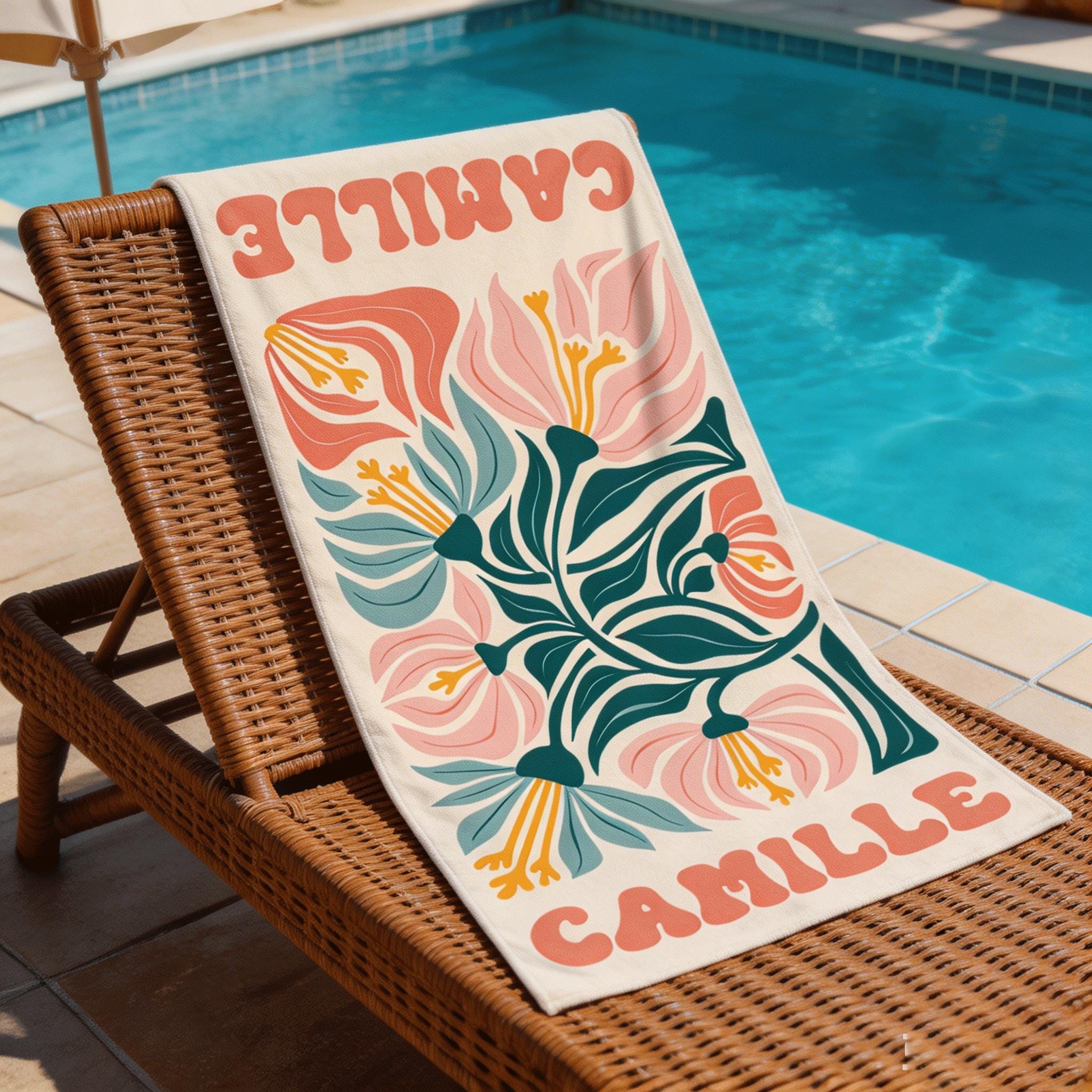 Personalized Retro Floral Beach Towel,Ideal Bachelorette Party Favor and Thoughtful Summer Present for Mom,Sister or Beach-Loving Friend