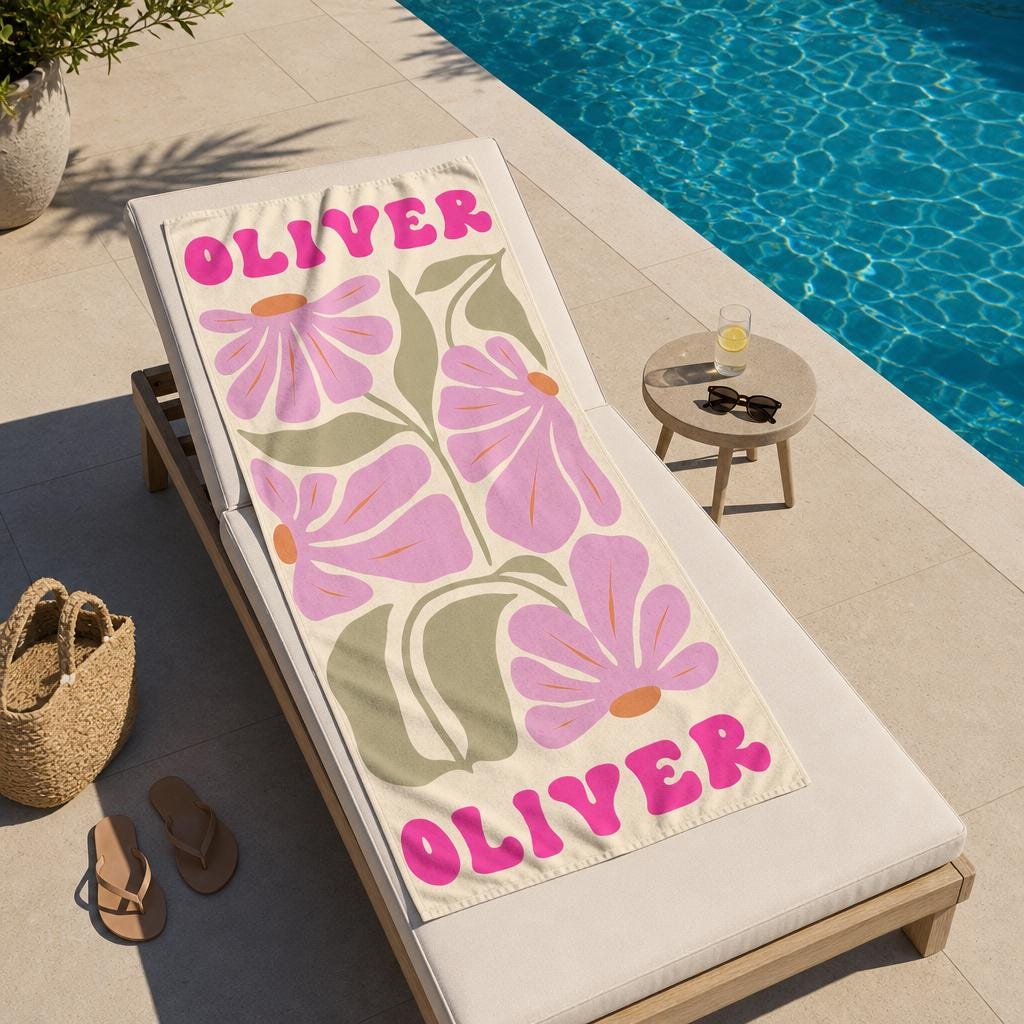 Personalized Retro Floral Beach Towel,Ideal Bachelorette Party Favor and Thoughtful Summer Present for Mom,Sister or Beach-Loving Friend