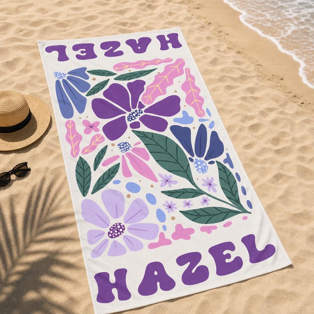 Personalized Retro Floral Beach Towel,Ideal Bachelorette Party Favor and Thoughtful Summer Present for Mom,Sister or Beach-Loving Friend