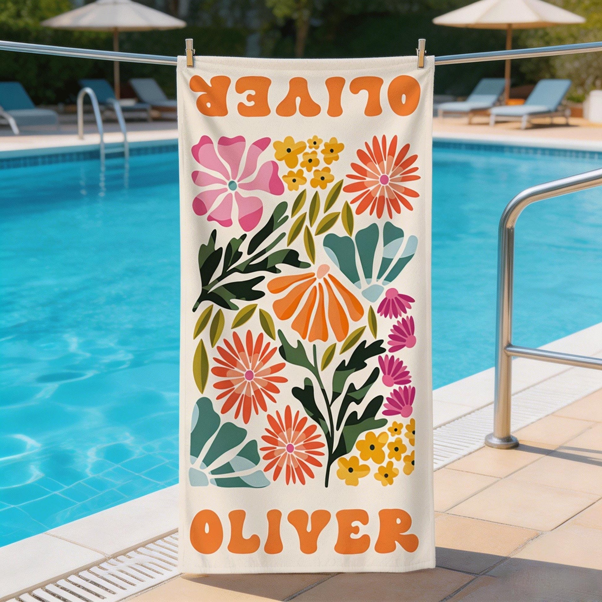 Personalized Retro Floral Beach Towel,Ideal Bachelorette Party Favor and Thoughtful Summer Present for Mom,Sister or Beach-Loving Friend
