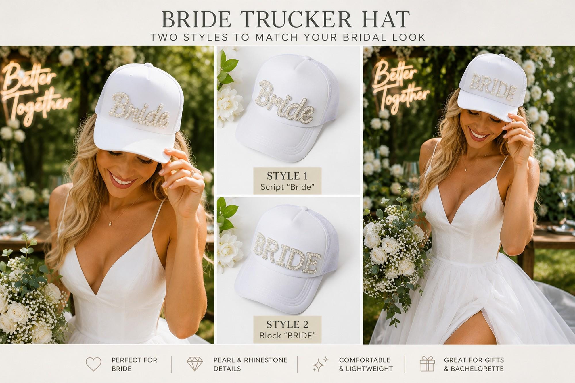 Pearl Bride Trucker Hat, Bride Baseball Cap, Bridal Shower Gift, Bride To Be Hat, Bachelorette Party Hat, Wedding Weekend Cap